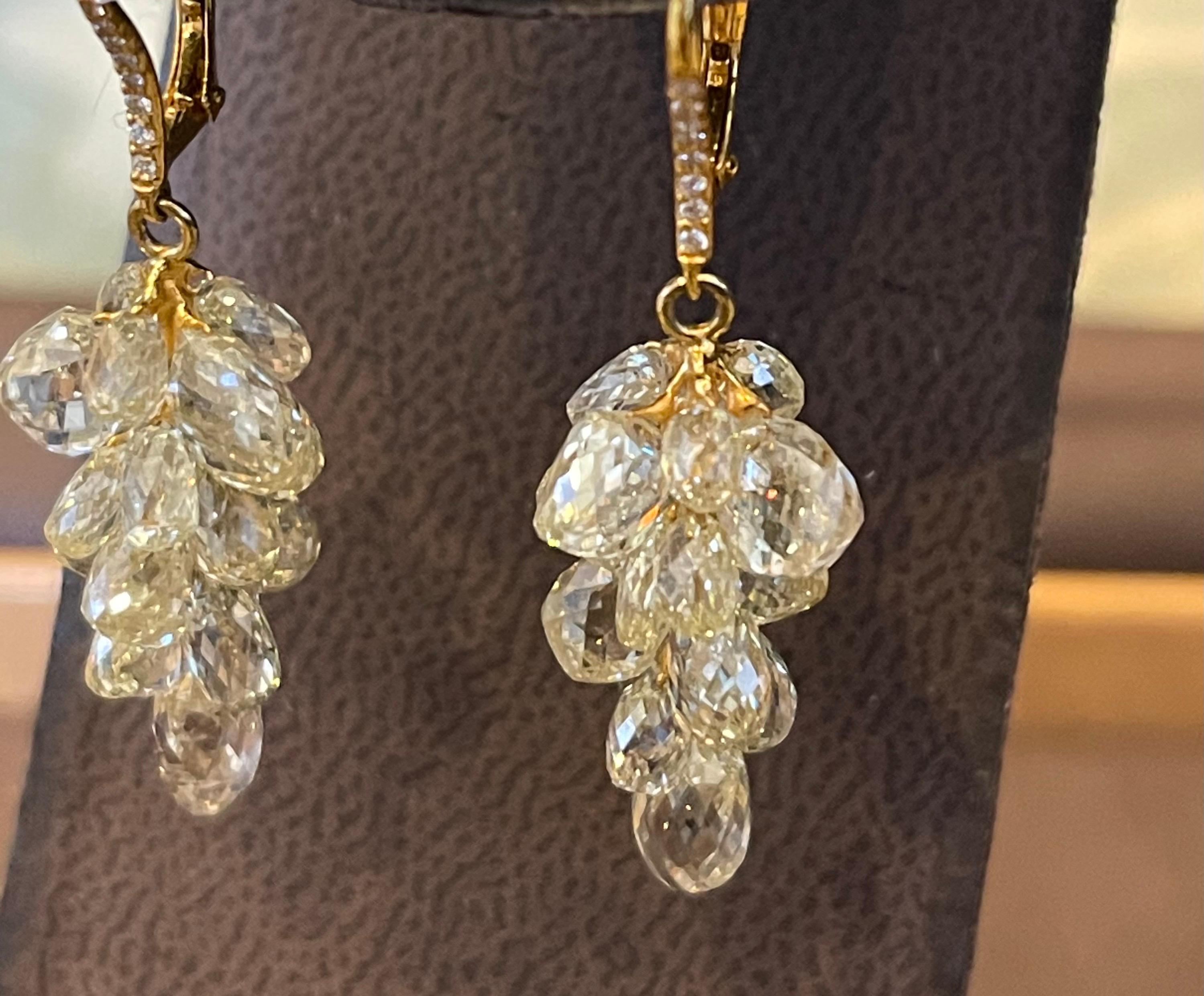 27 Carat Diamond Briolettes Hanging Drop Earrings 18 Karat Yellow Gold 1