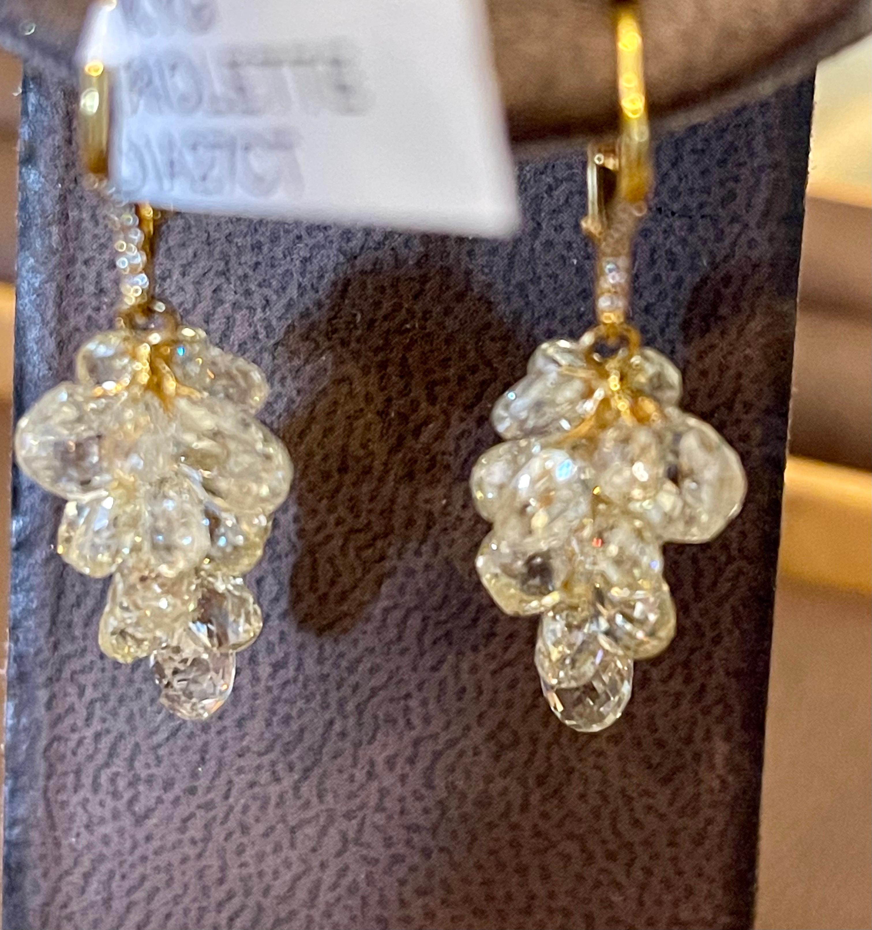 27 Carat Diamond Briolettes Hanging Drop Earrings 18 Karat Yellow Gold 2