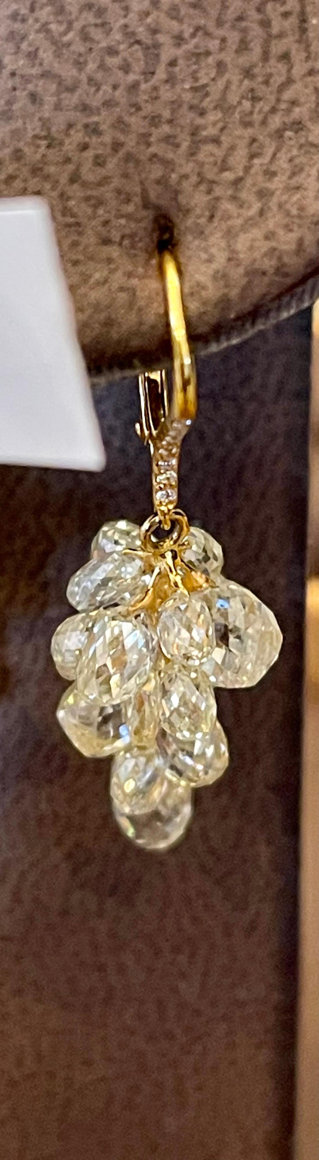 27 Carat Diamond Briolettes Hanging Drop Earrings 18 Karat Yellow Gold 3