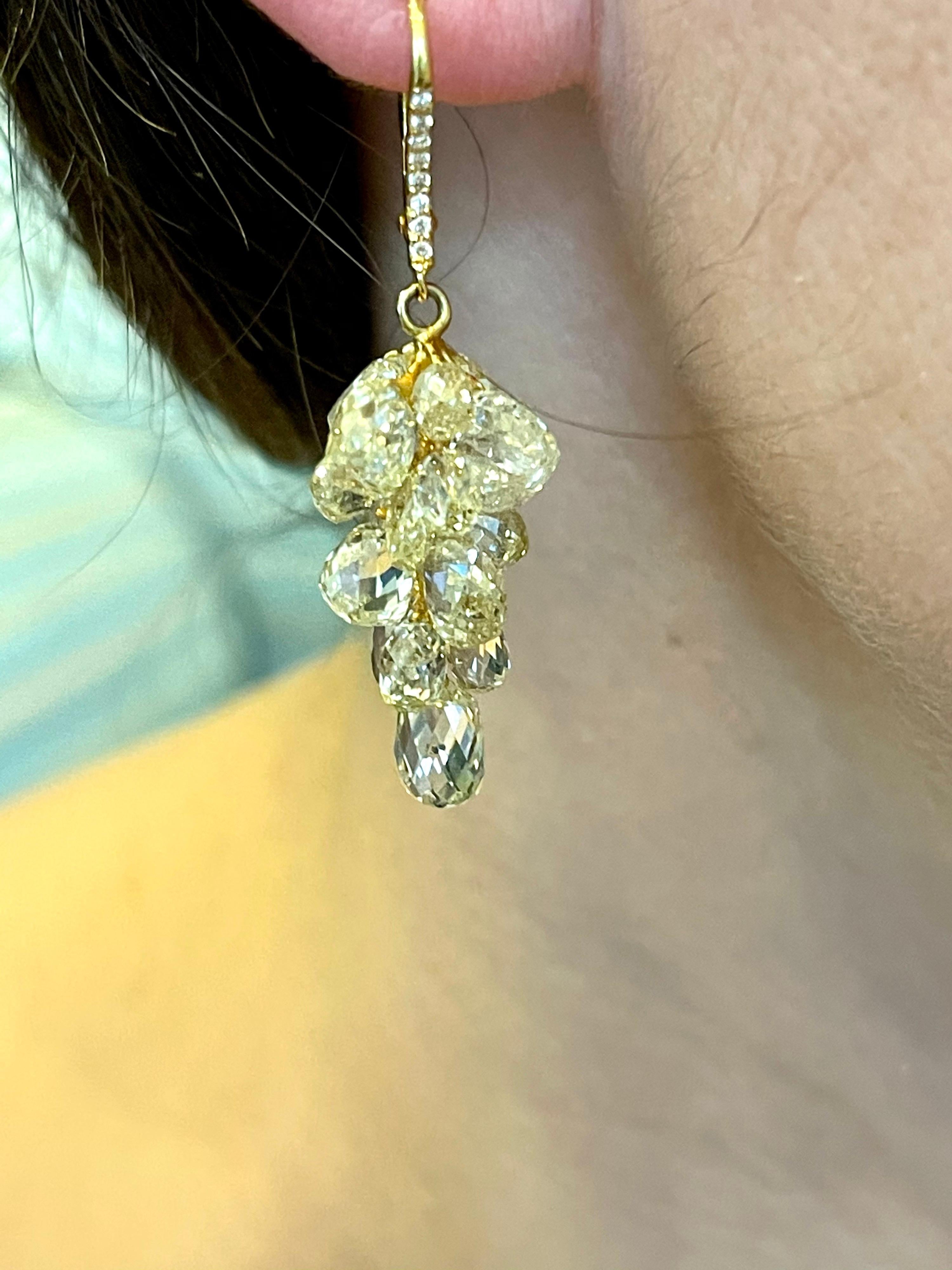 27 Carat Diamond Briolettes Hanging Drop Earrings 18 Karat Yellow Gold 6