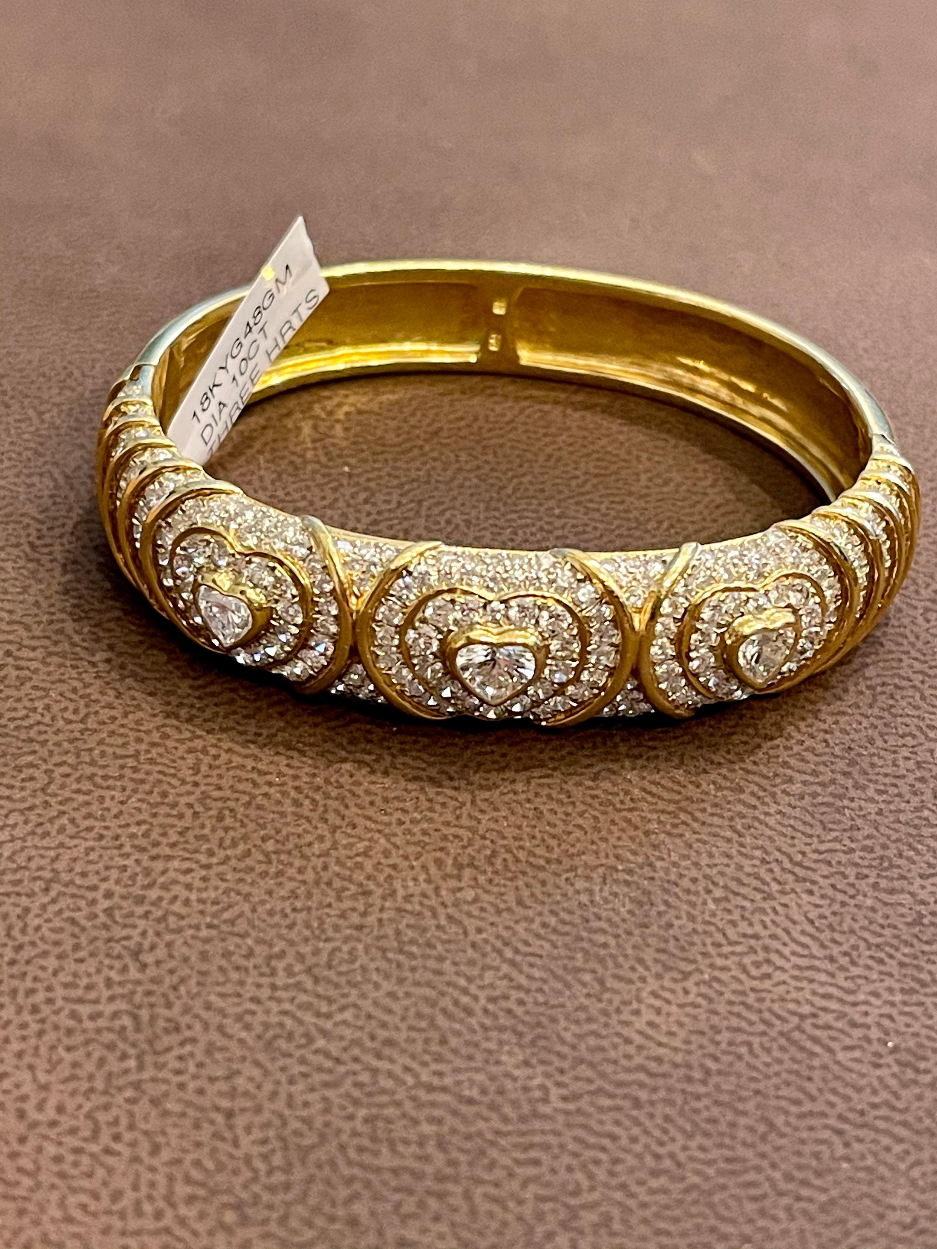 10 Carat Diamond Heart Shape Bangle /Bracelet in 18 Karat Yellow Gold 48 Grams 7