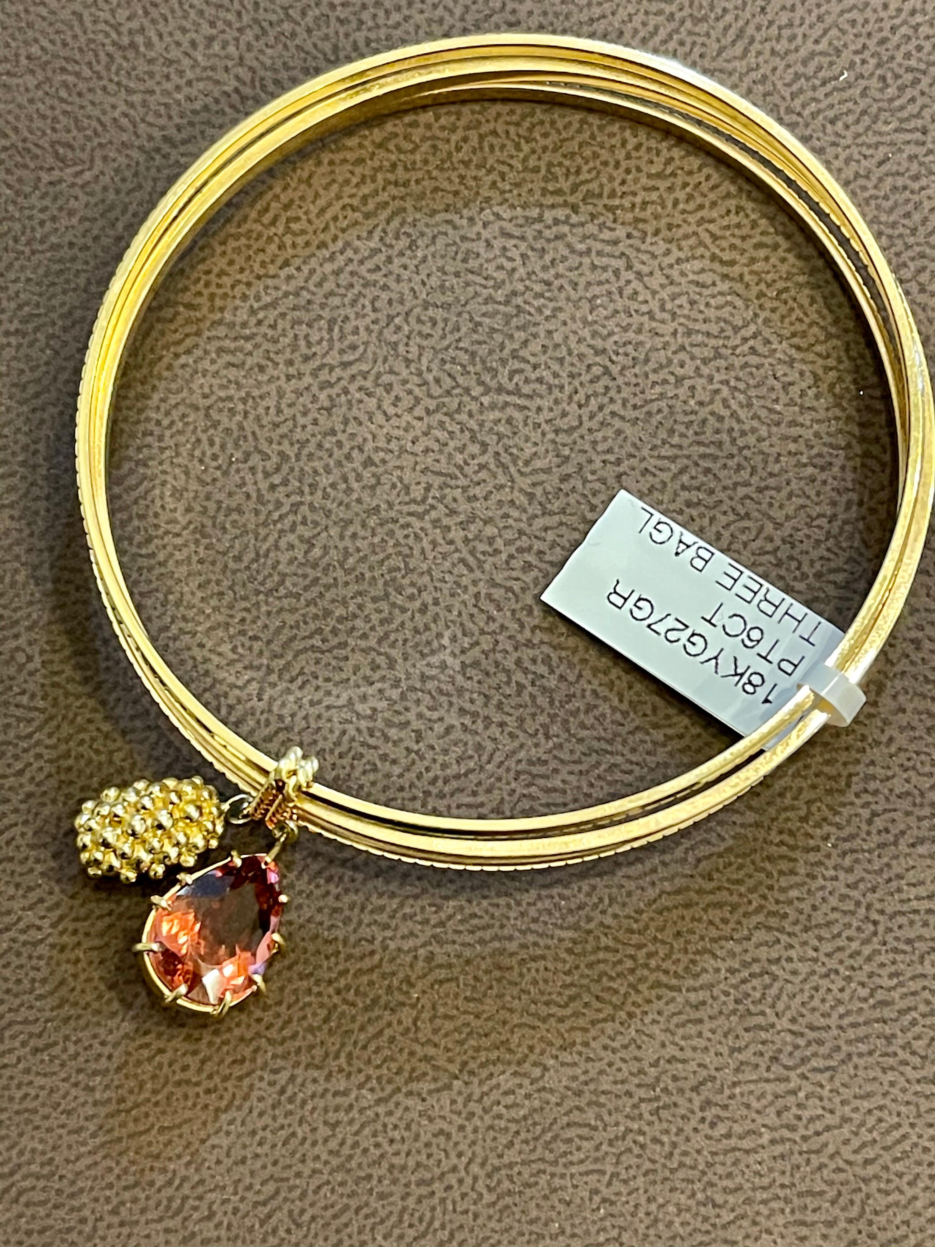 Magnificent Three Yellow Gold Bangle Attached by Pink Tourmaline and Gold Charm 6