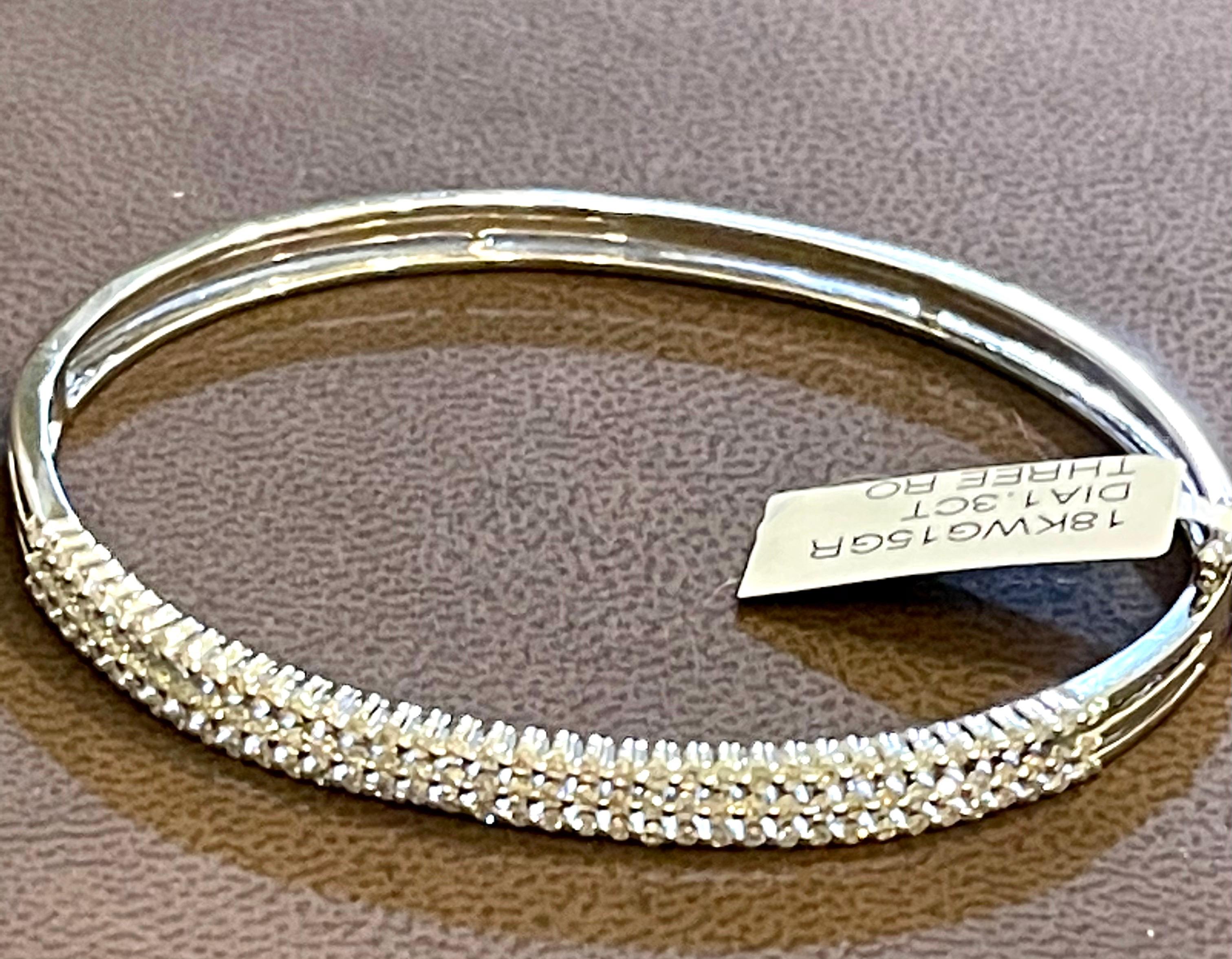 1.3 Carat Diamond Three Rows Bangle /Bracelet in 18 Karat White Gold 15 Grams For Sale 10