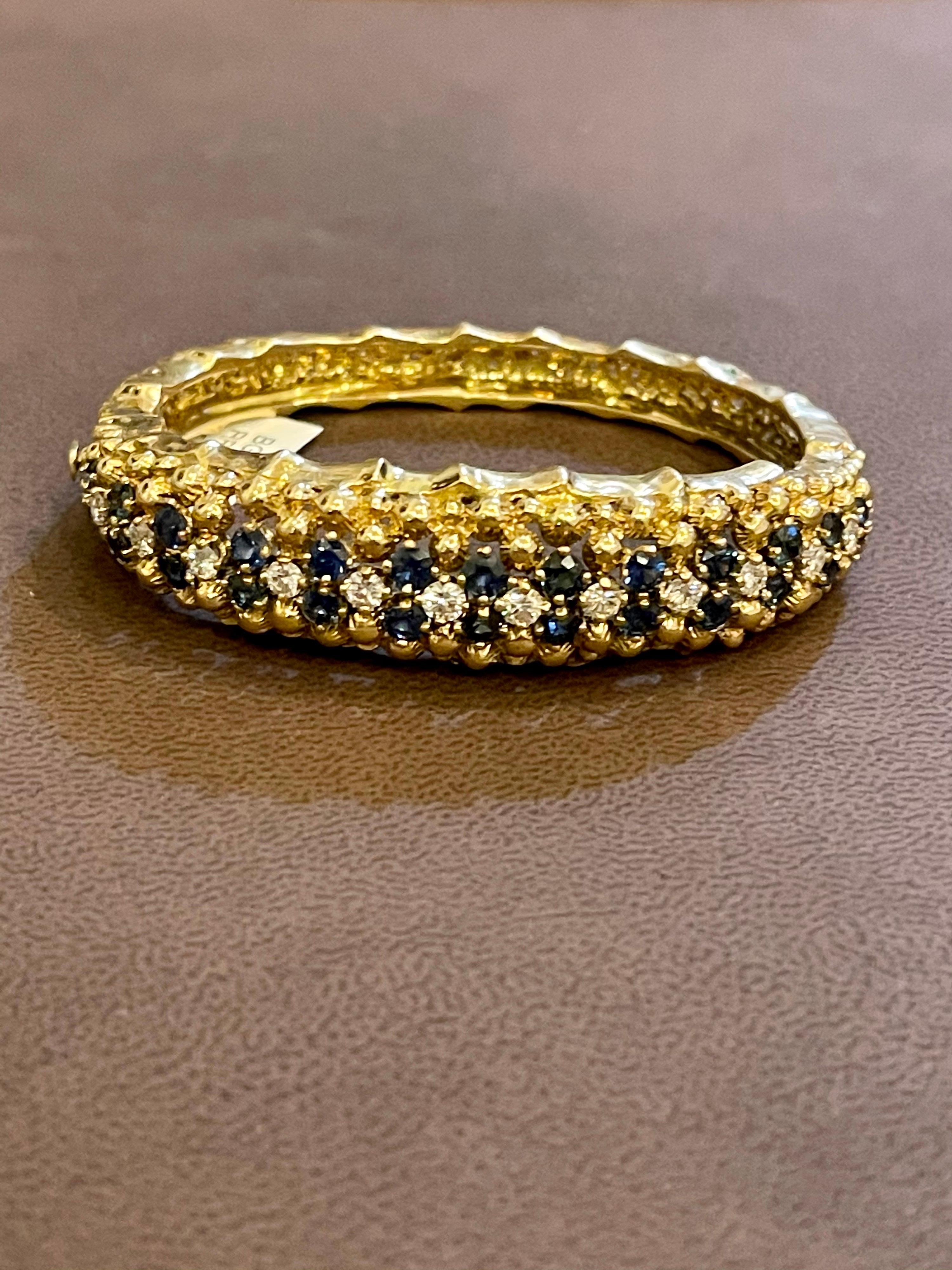 5 Carat Sapphire and 1.5 Carat Diamond Cuff Bangle Bracelet in 18 Karat Gold For Sale 2