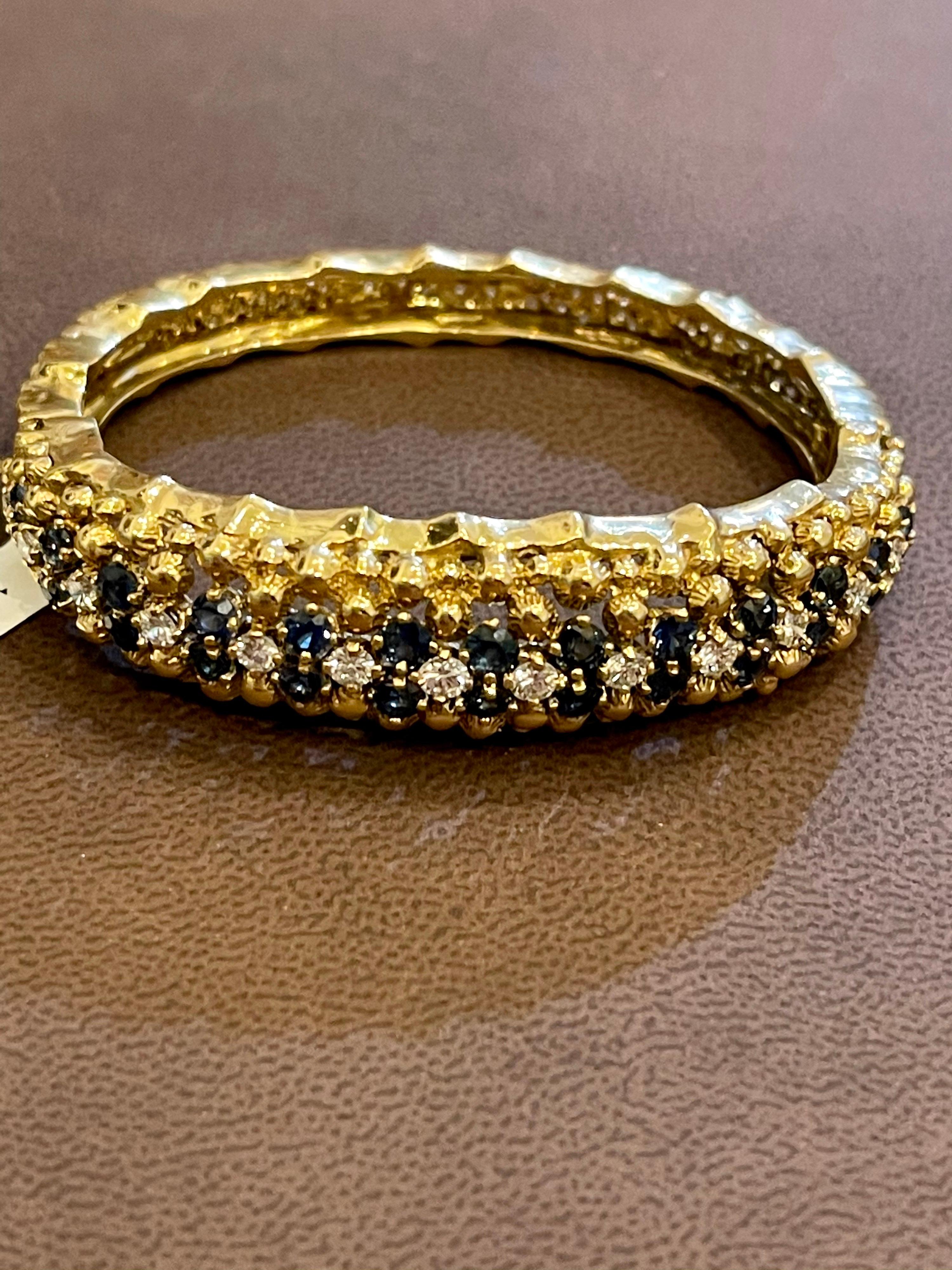 5 Carat Sapphire and 1.5 Carat Diamond Cuff Bangle Bracelet in 18 Karat Gold For Sale 1