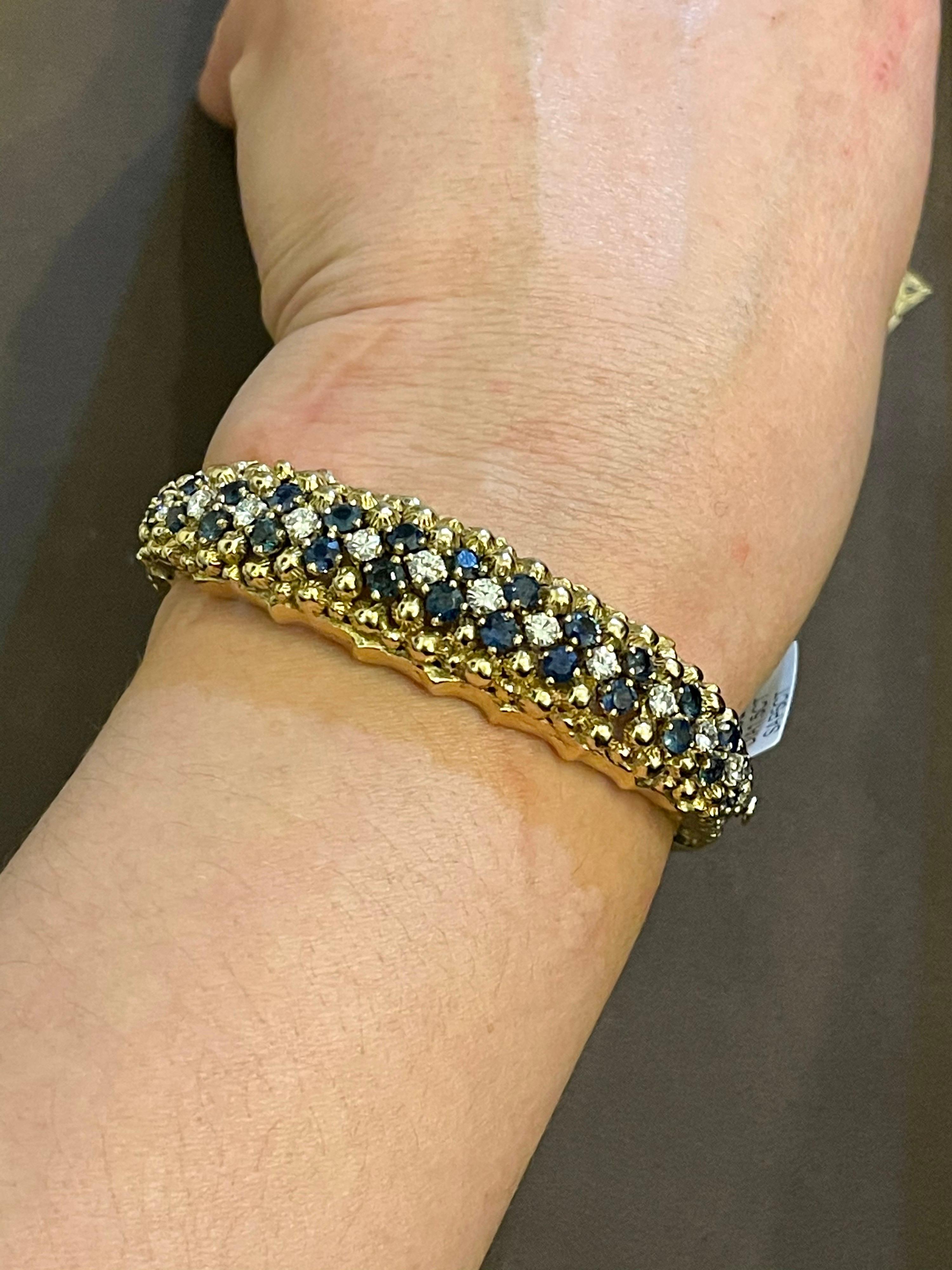 5 Carat Sapphire and 1.5 Carat Diamond Cuff Bangle Bracelet in 18 Karat Gold For Sale 3