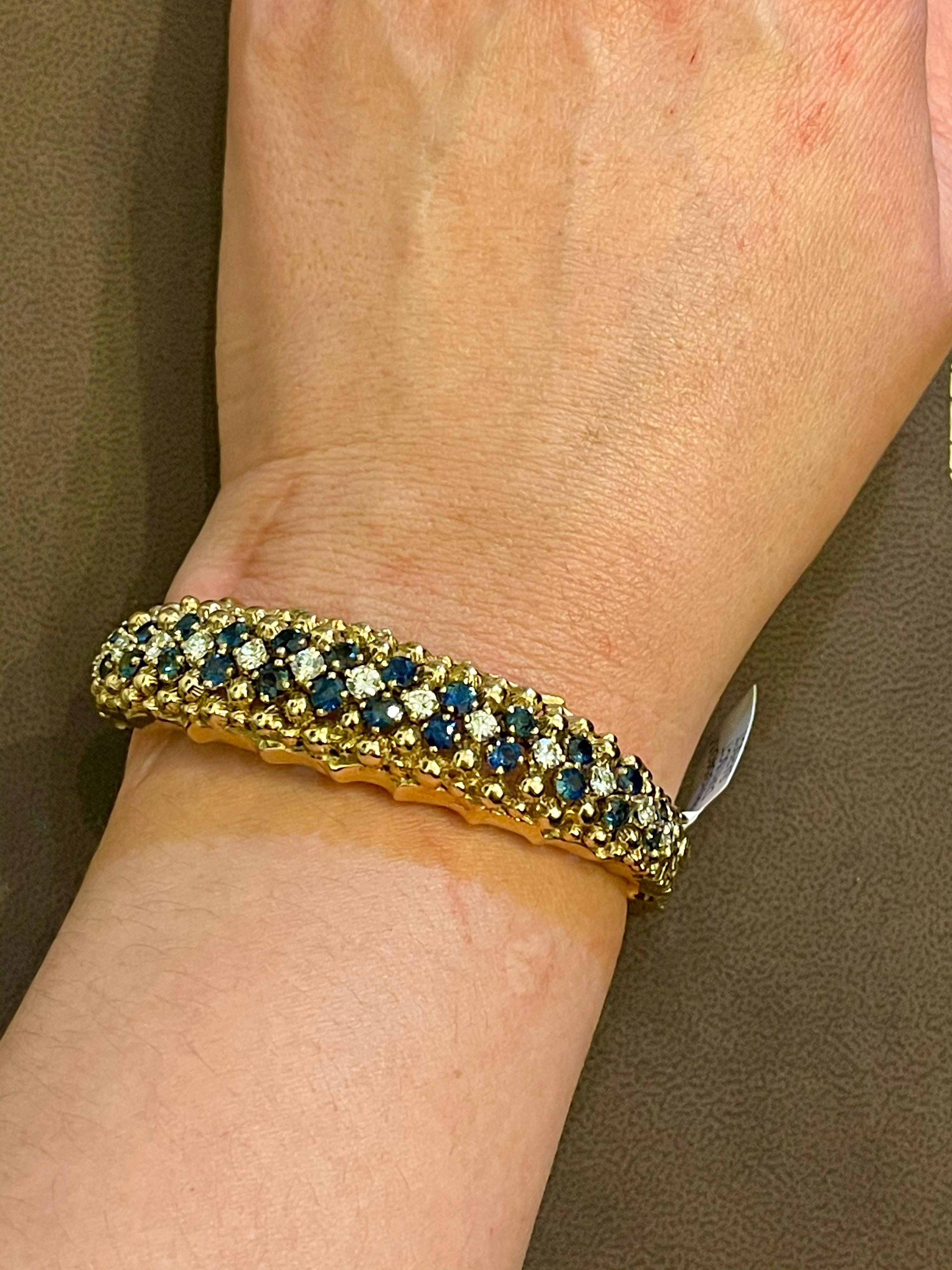 5 Carat Sapphire and 1.5 Carat Diamond Cuff Bangle Bracelet in 18 Karat Gold For Sale 5