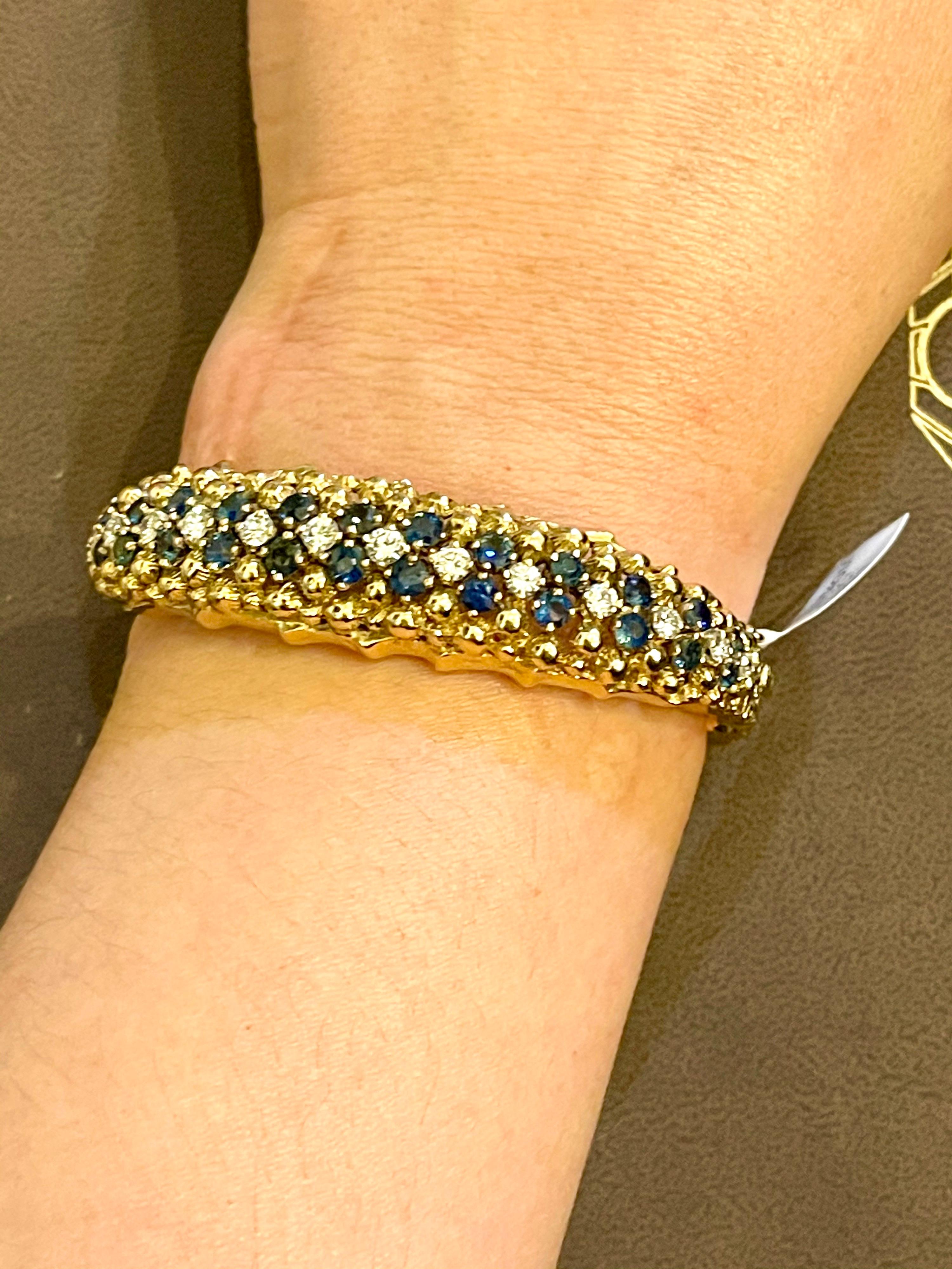 5 Carat Sapphire and 1.5 Carat Diamond Cuff Bangle Bracelet in 18 Karat Gold 6