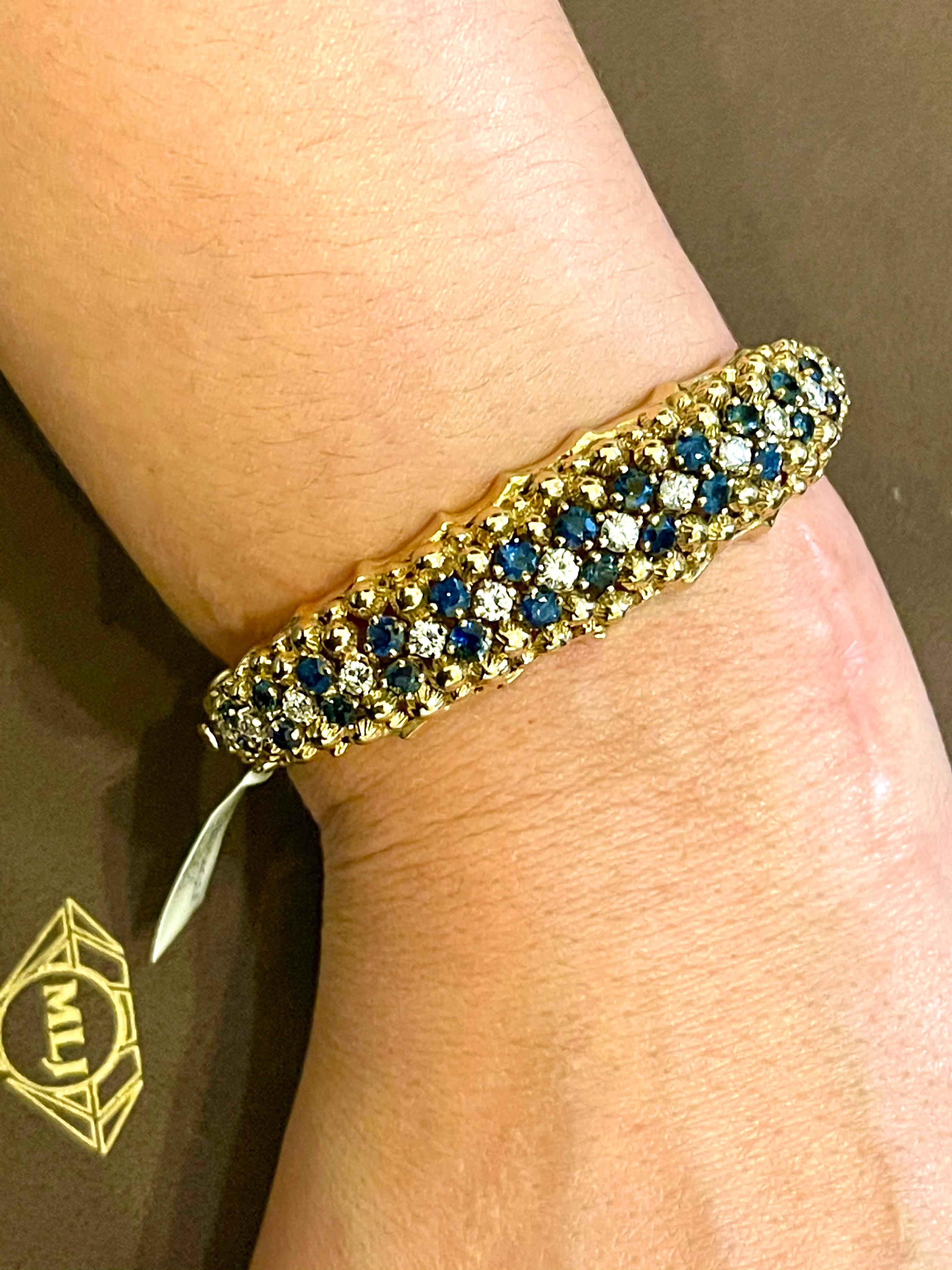 5 Carat Sapphire and 1.5 Carat Diamond Cuff Bangle Bracelet in 18 Karat Gold For Sale 8