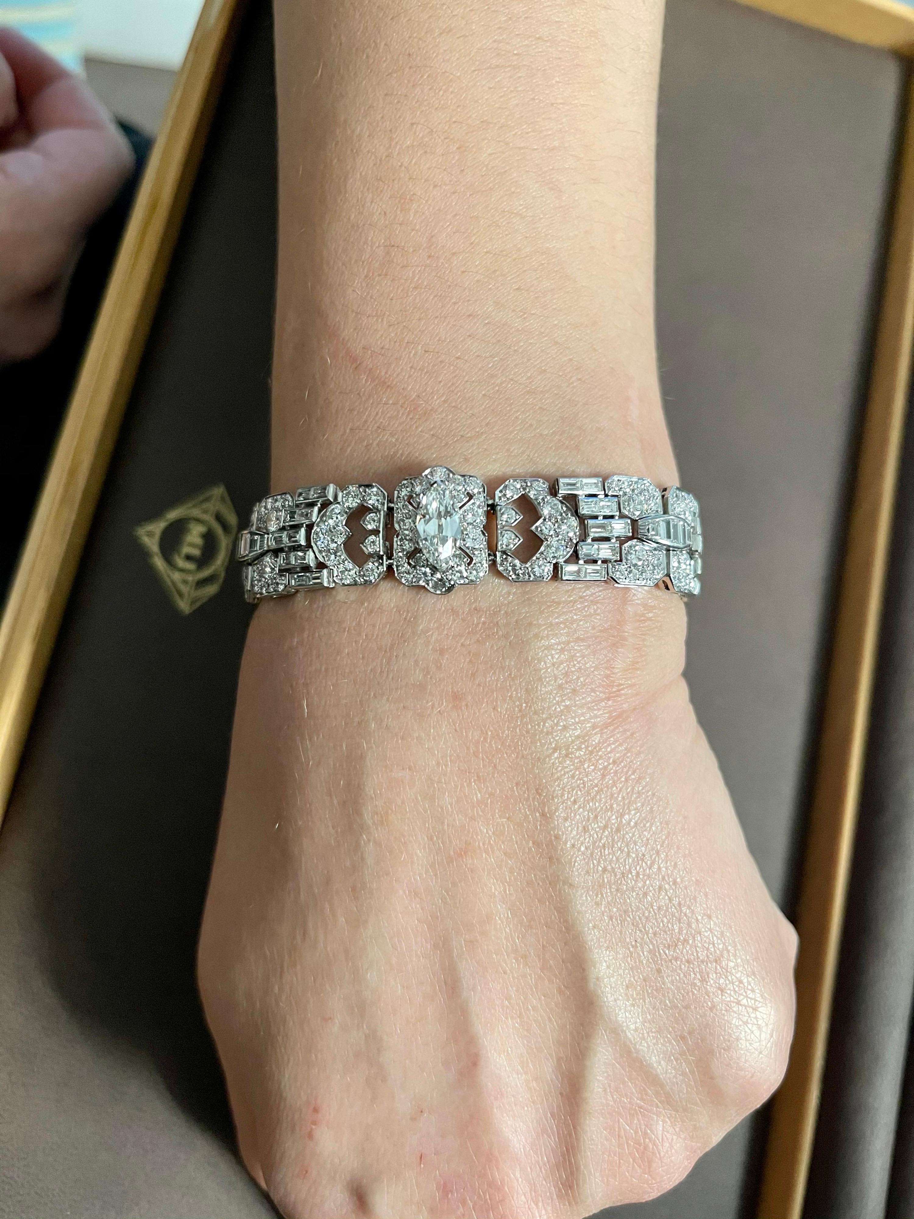 16 Carat Diamond 0.92 Solitaire Diamond Platinum Art Deco Style Tennis Bracelet 4