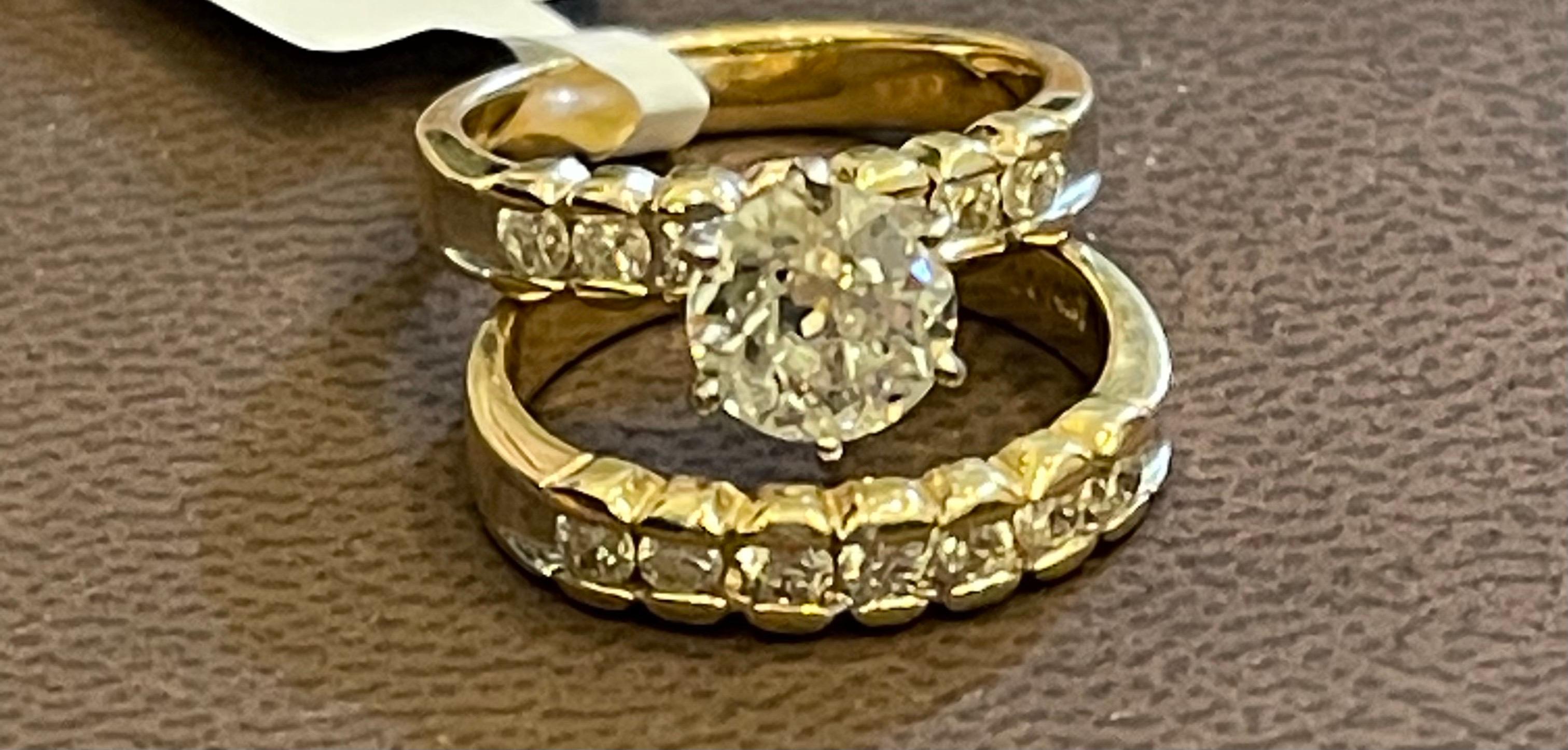 1.25 Carat Solitaire Round Center Diamond Engagement 14 Yellow Gold Ring + Band For Sale 7