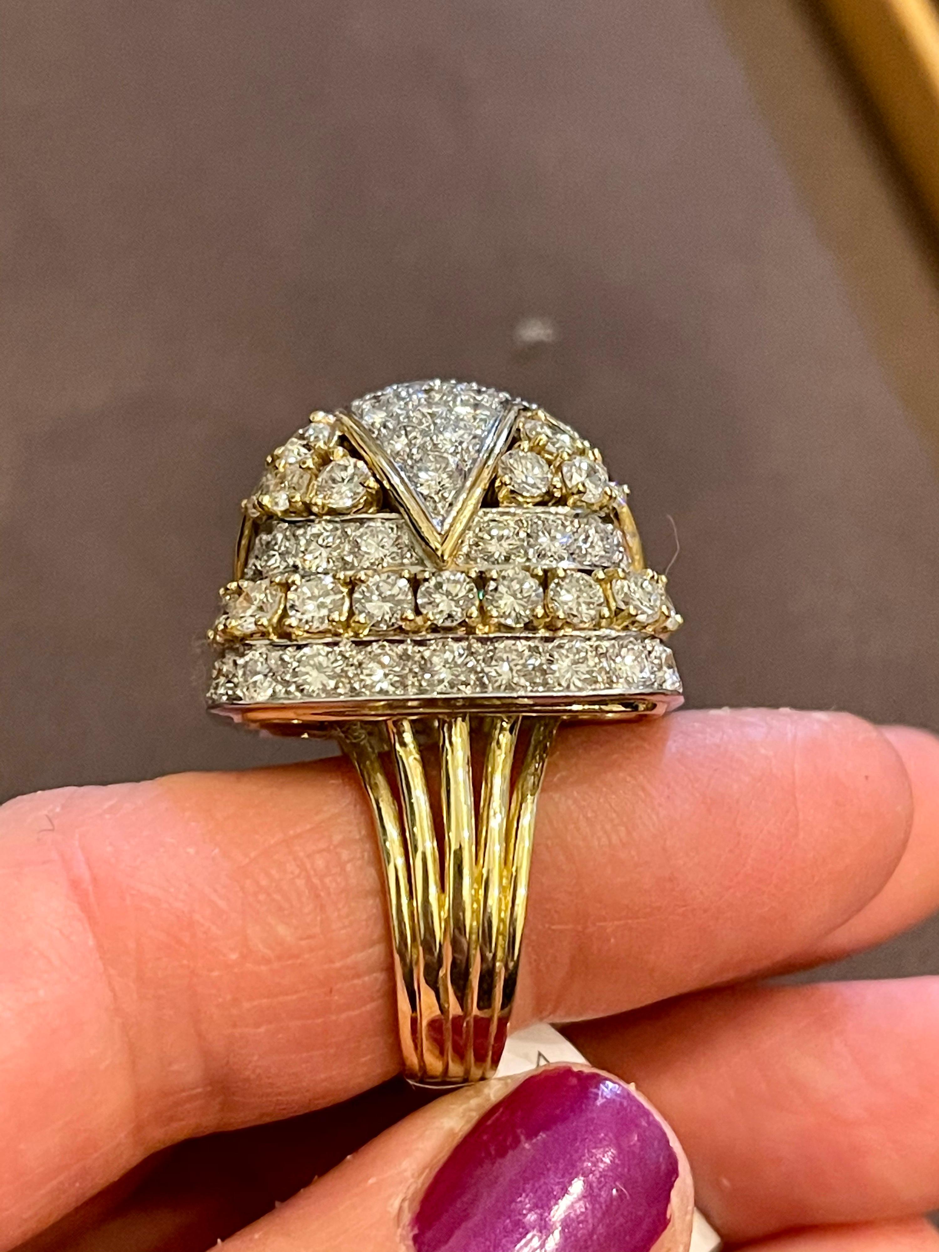 9 Carat Diamonds VS Quality Dome Shape Cocktail Platinum and Gold Ring Estate For Sale 5