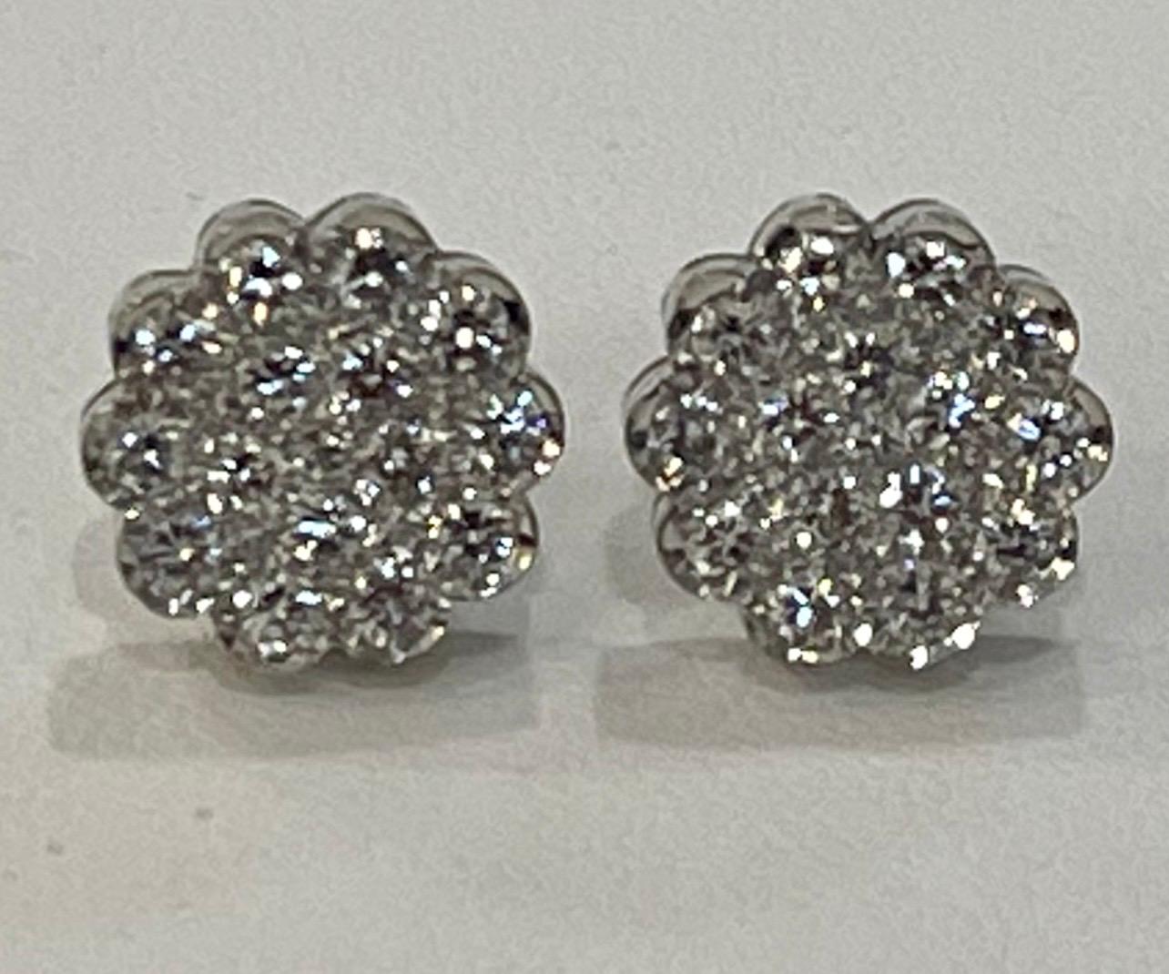 2 Carat Diamond Floral Cluster Flower Stud Earrings in 14 Karat White Gold 8