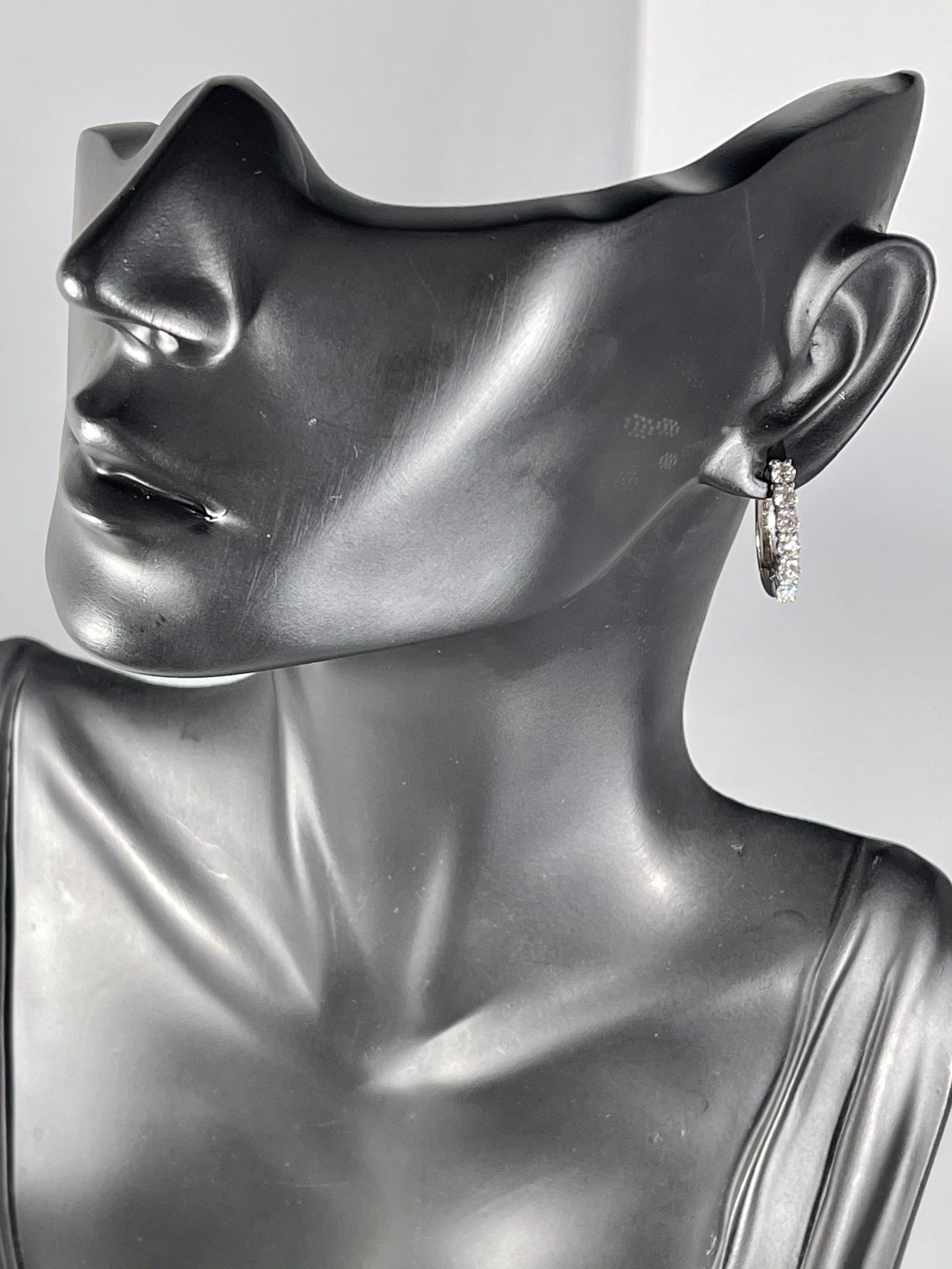 Designer Effy 14 Karat White Gold 1.0 Carat Round Diamond Huggies Hoop Earrings 3