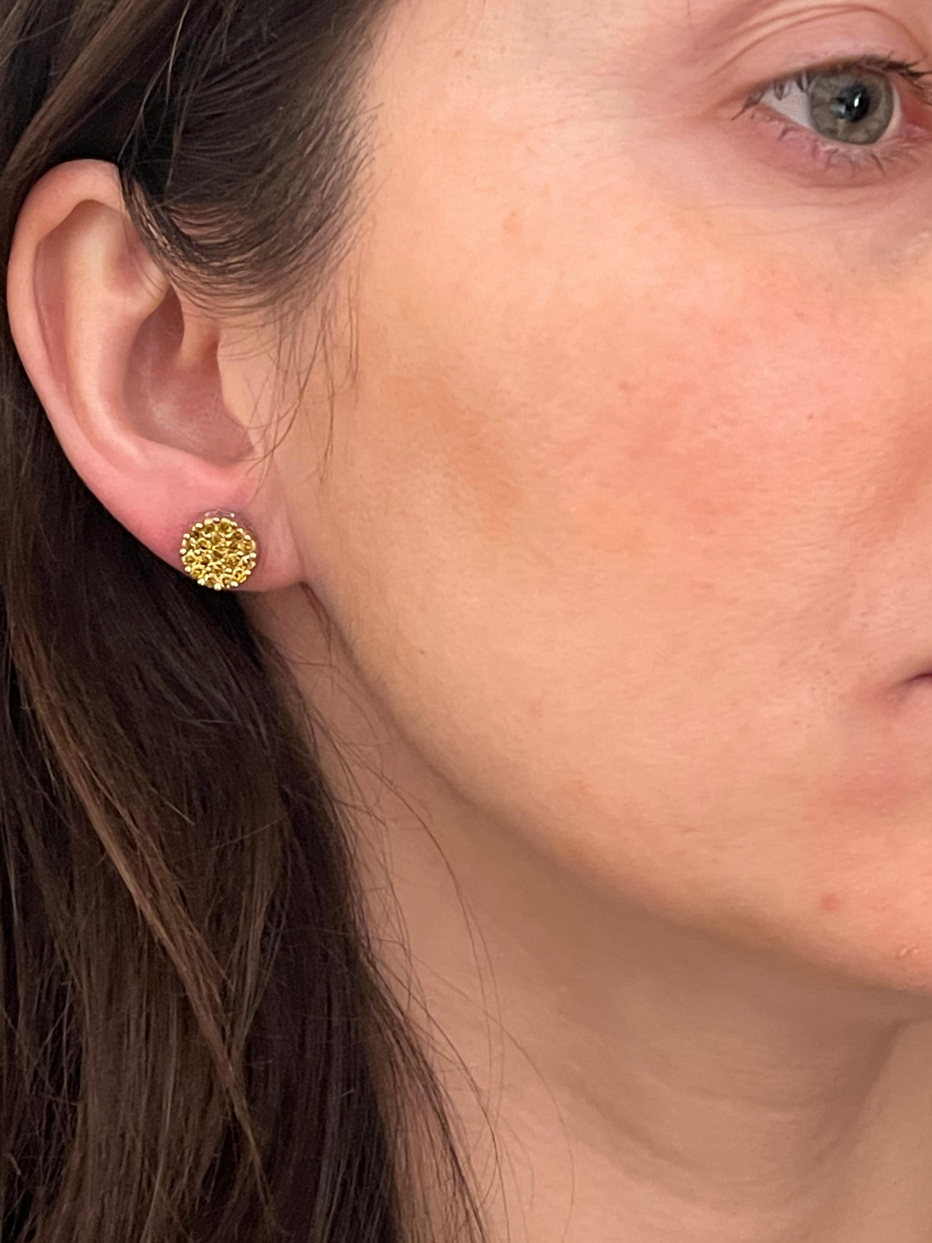 2 Carat Yellow Diamond Floral Cluster Flower Stud Earrings 14 Karat White Gold For Sale 7