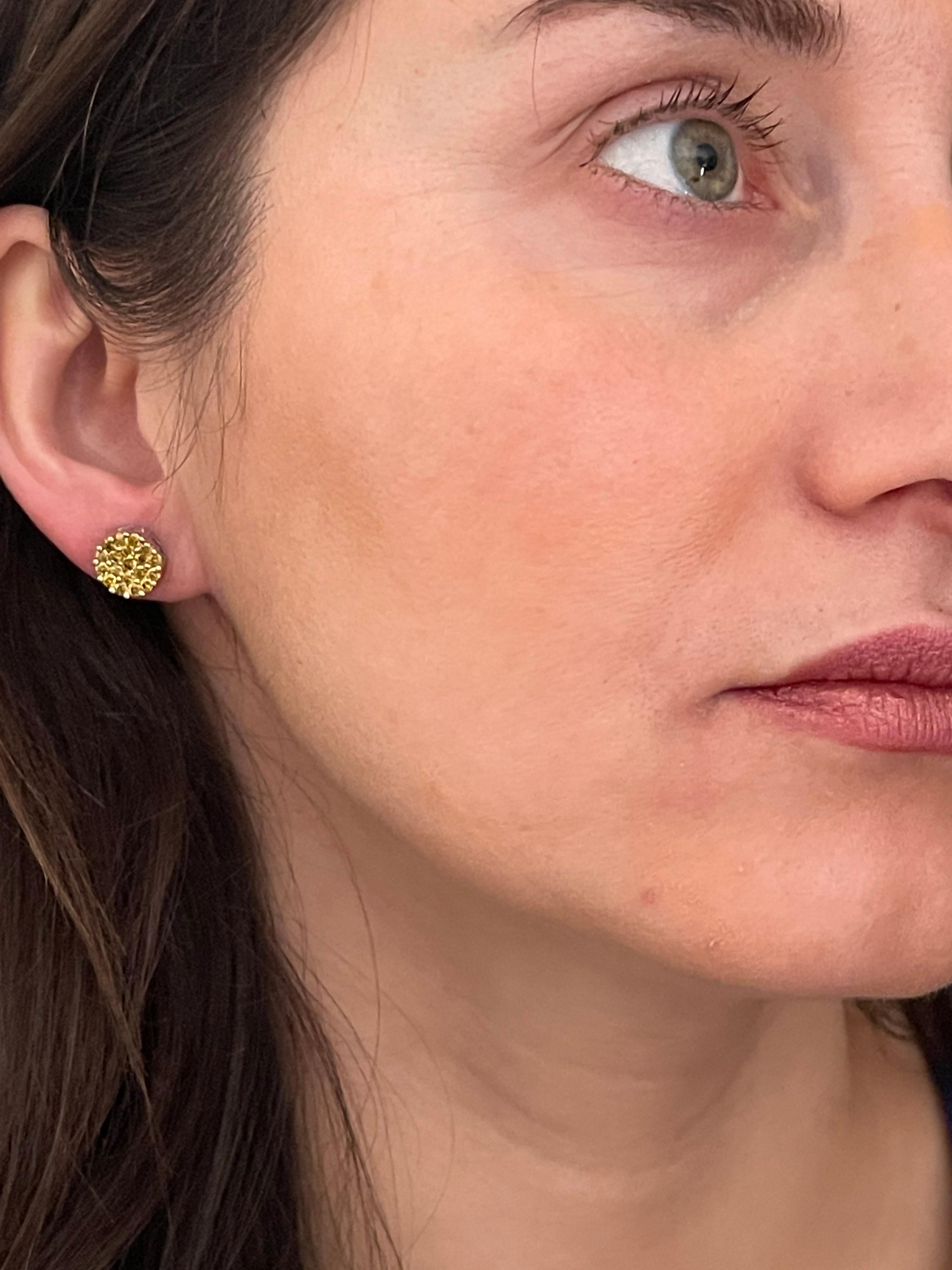 2 Carat Yellow Diamond Floral Cluster Flower Stud Earrings 14 Karat White Gold For Sale 9