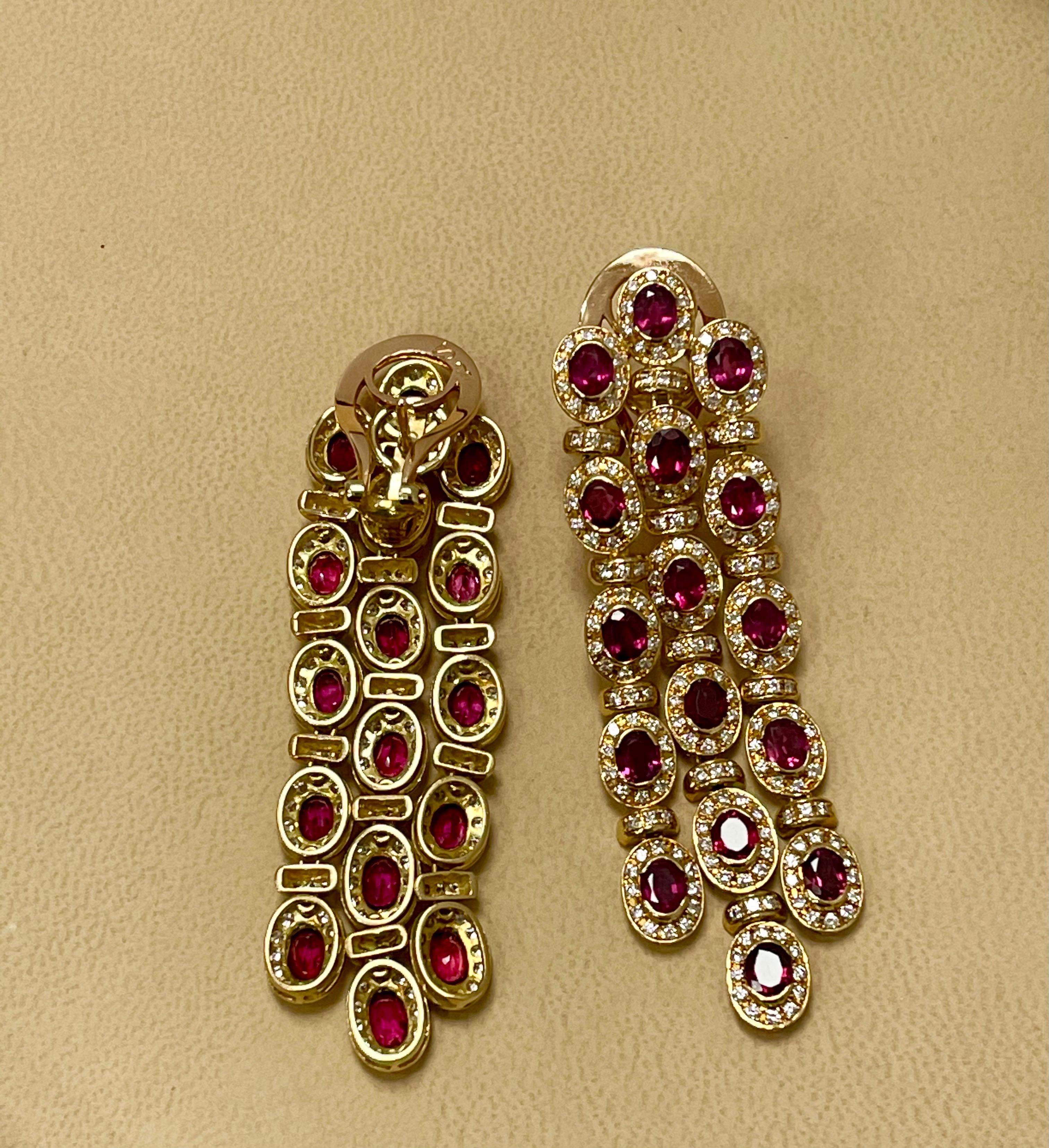 16 Ct Natural Burma Ruby & 10 Ct  Diamond Hanging/Drop Earrings 18 Kt Gold 35 Gm For Sale 4