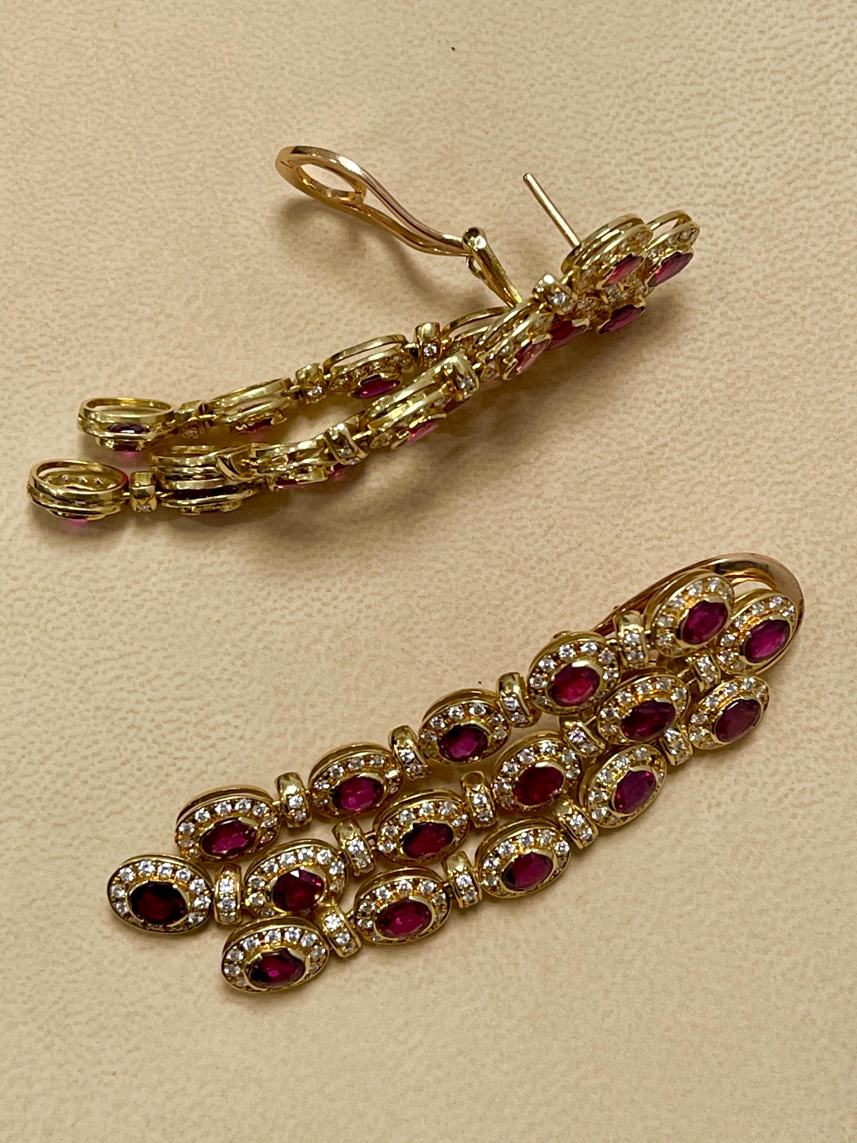 16 Ct Natural Burma Ruby & 10 Ct  Diamond Hanging/Drop Earrings 18 Kt Gold 35 Gm For Sale 5