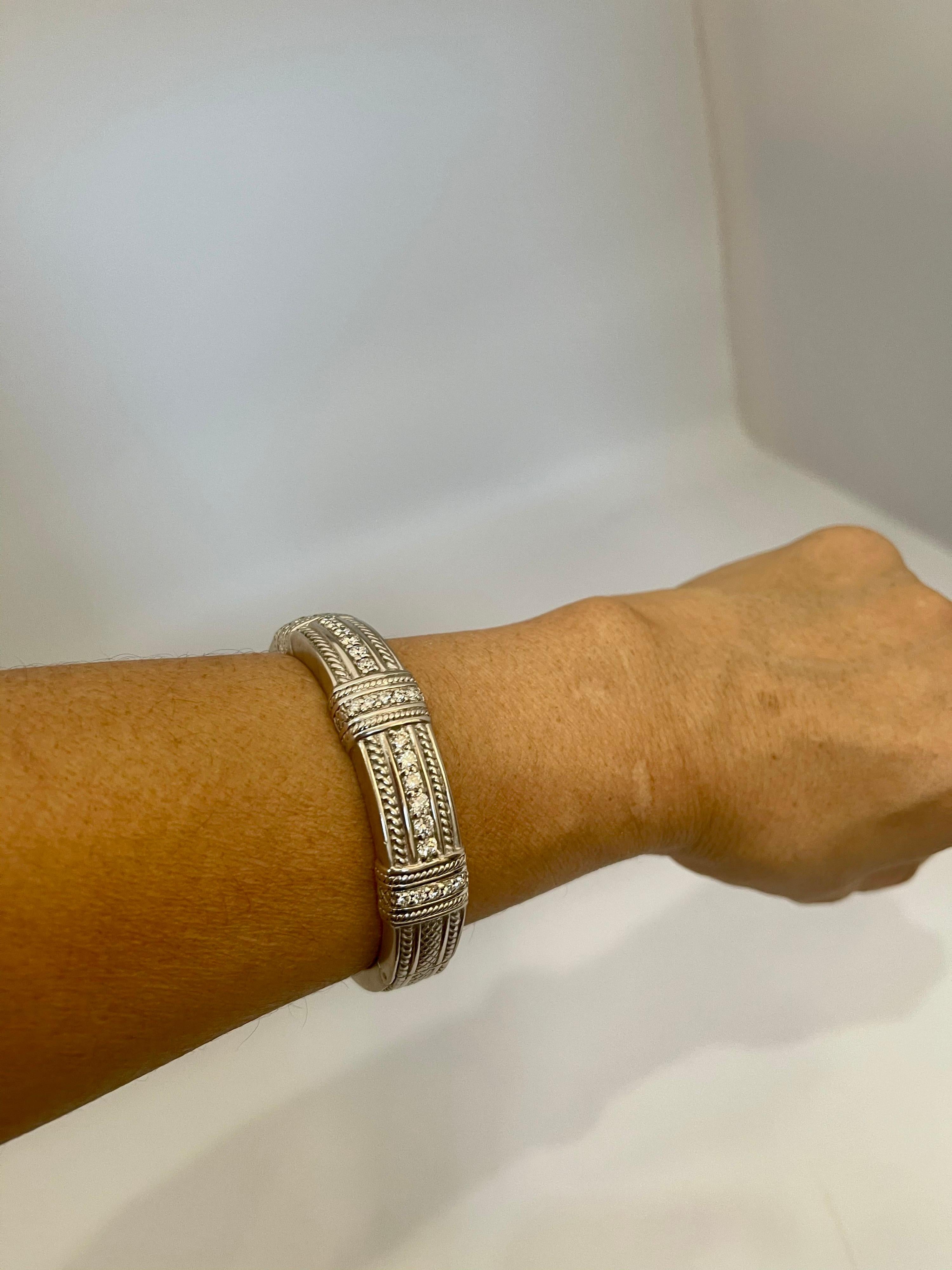 2.2 Carat Diamonds and 83 Gm 18 Karat Gold Cuff Bangle Bracelet Judith Ripka For Sale 10