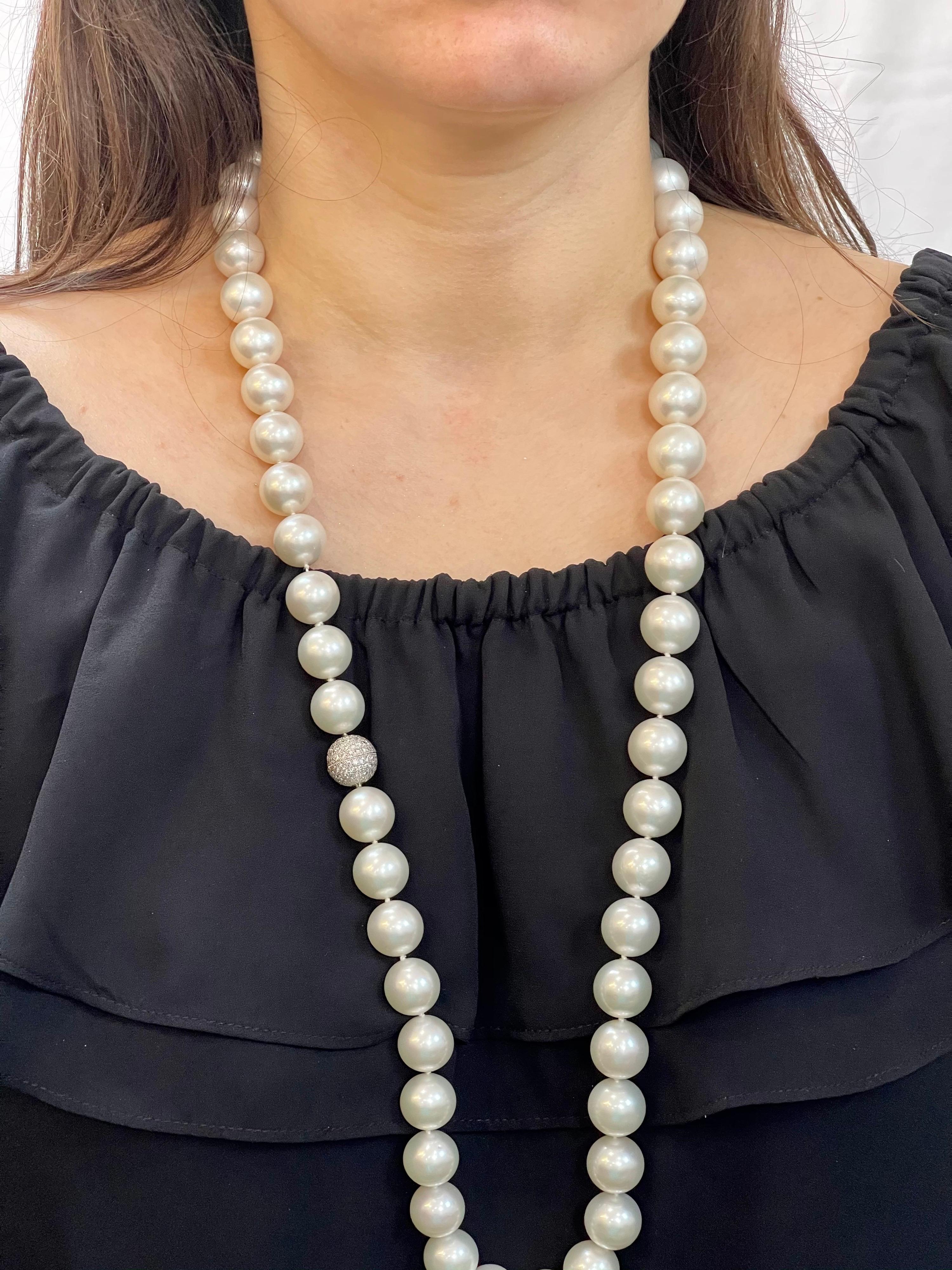 Paul Morelli  Flawless South Sea Pearl & 4 ct Diamond Strand Opera Necklace 36 