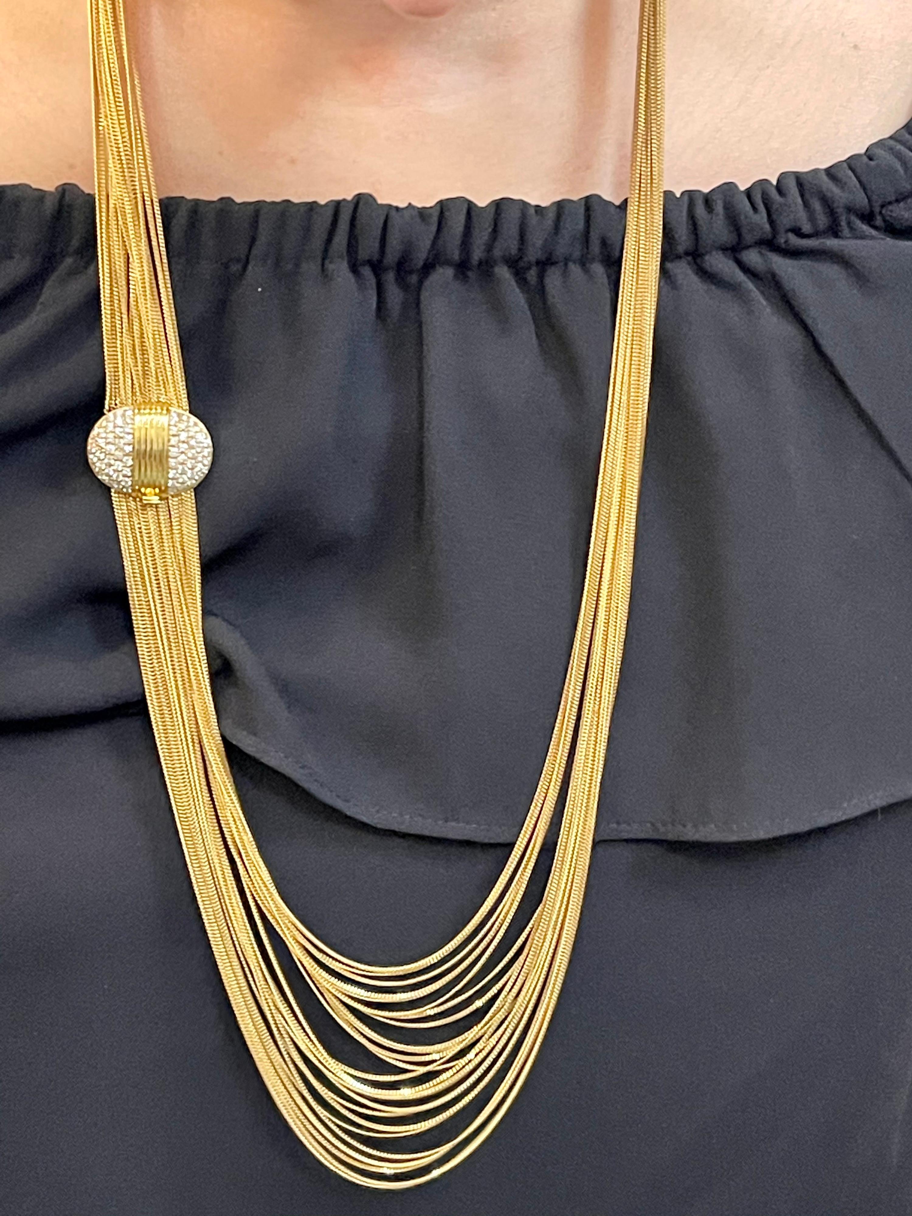 Gucci 18 Karat Gold Multi Strand Long Lariat Necklace Diamond Clasp, Antique For Sale 9