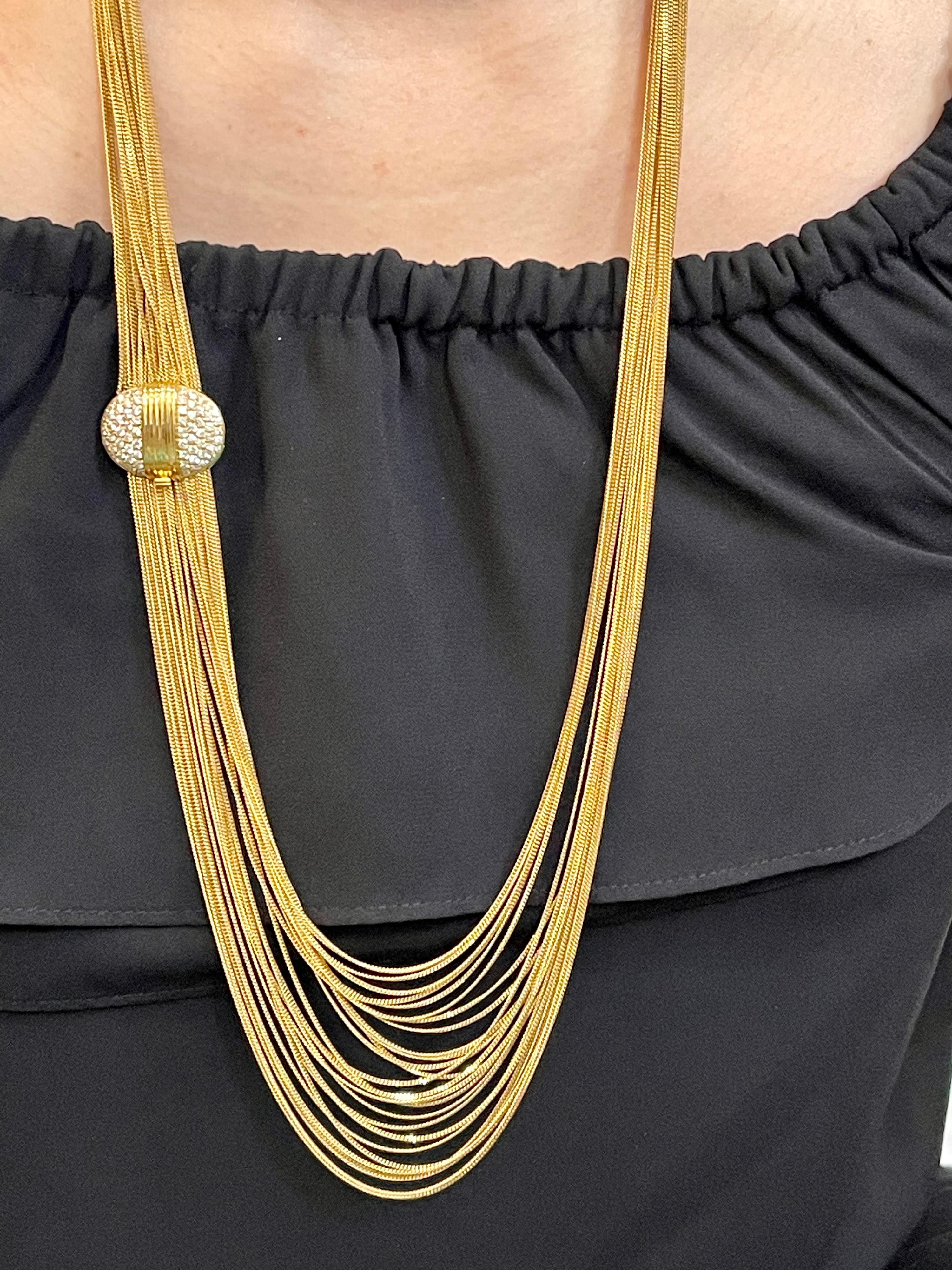 Gucci 18 Karat Gold Mehrstrangige lange Lariat-Halskette mit Diamantverschluss, antik im Angebot 11