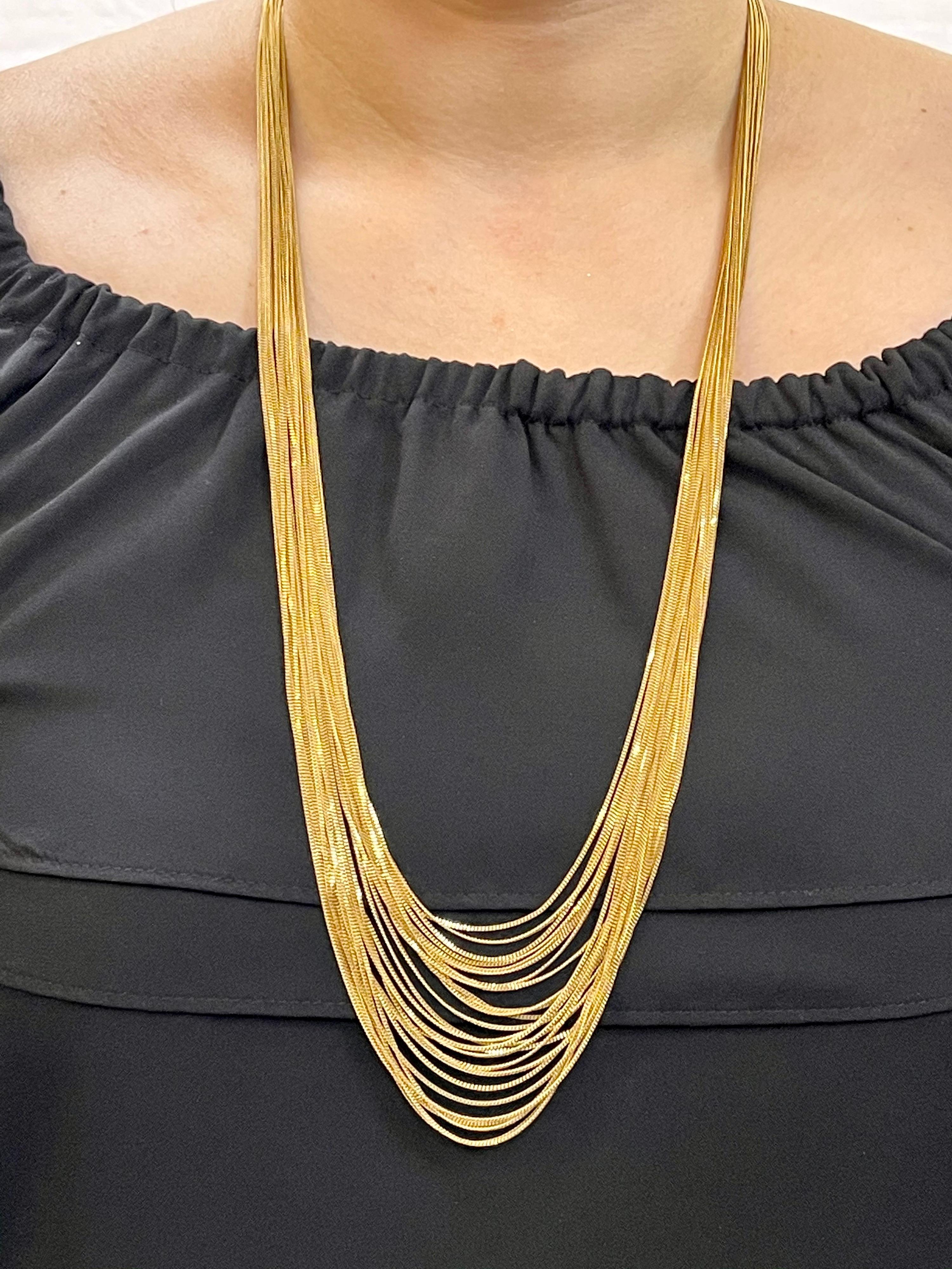 Gucci 18 Karat Gold Multi Strand Long Lariat Necklace Diamond Clasp, Antique For Sale 11