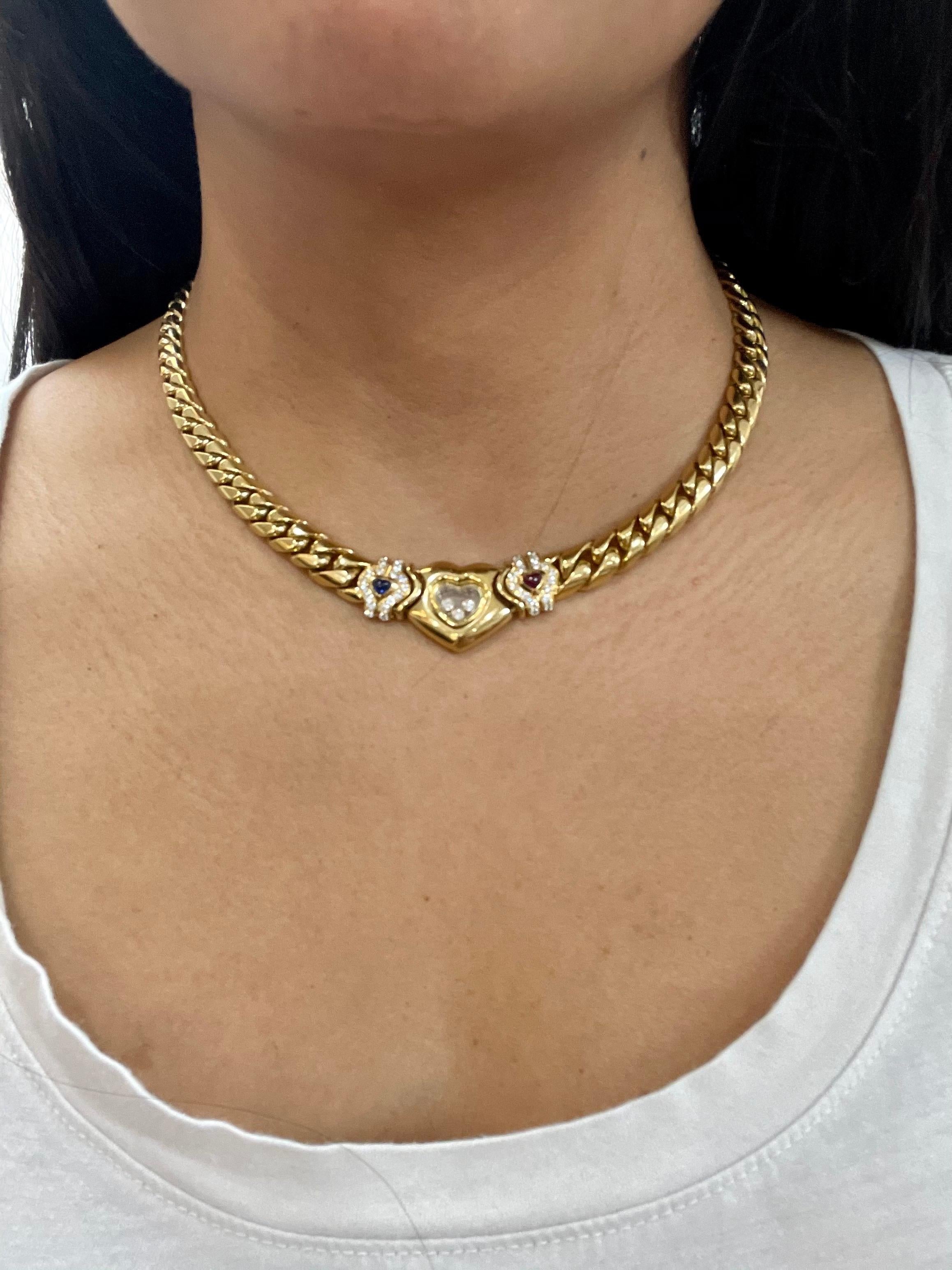 Chopard Happy Diamonds Heart Ruby, Sapphire Yellow Gold Necklace 18 Karat Gold 2