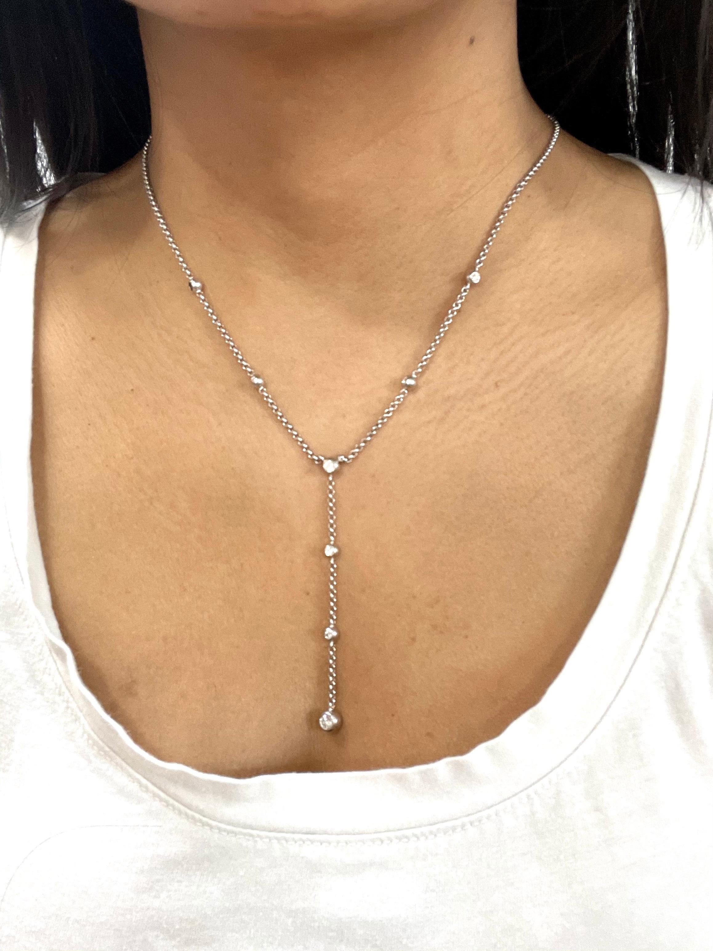 Chopard 1.4 Carat 8 Diamonds 18 Karat White Gold Y Drop Necklace, Adjustable 5