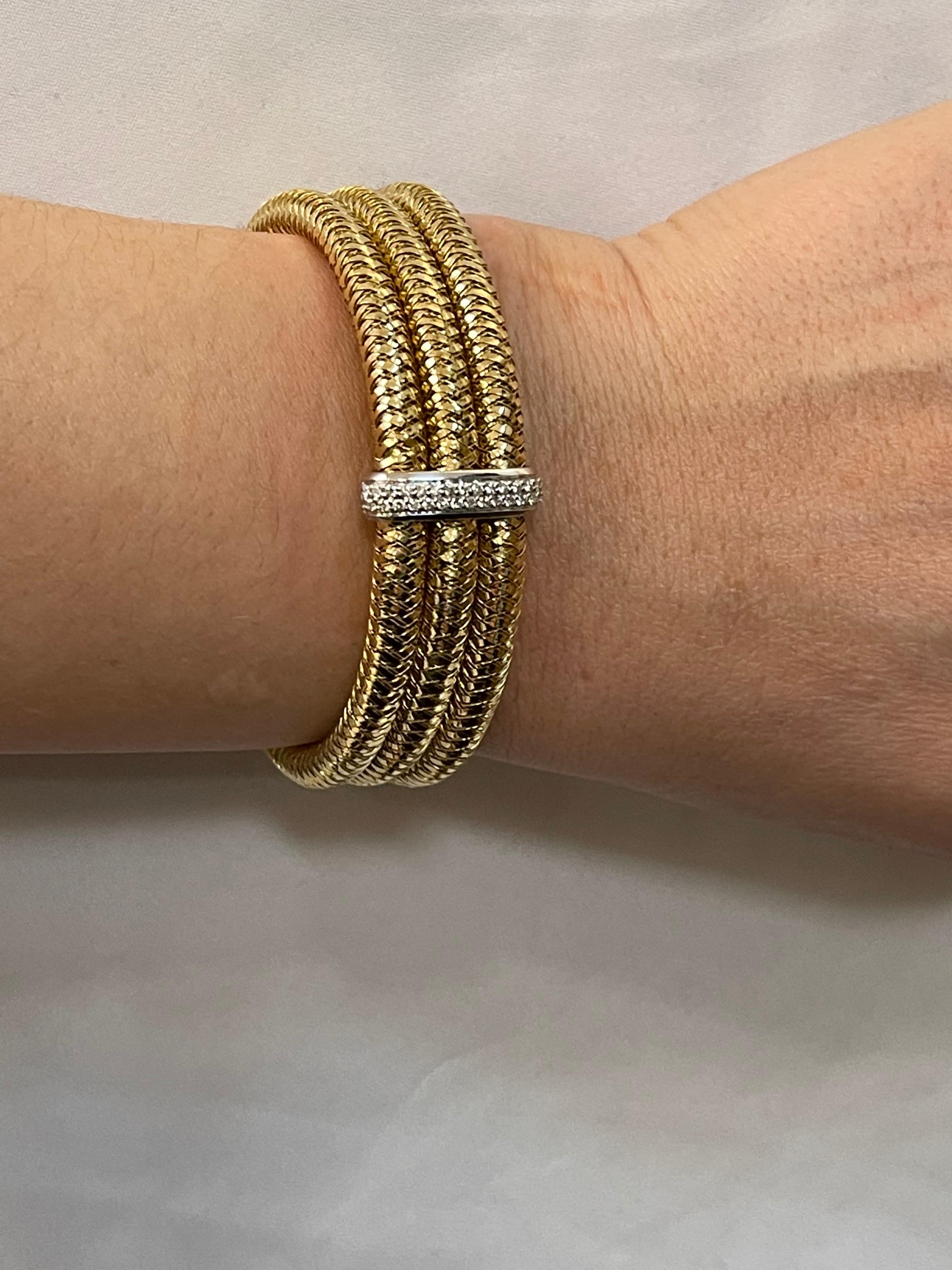 Roberto Coin Diamond Bangle Three-Row Bracelet in 18 Karat Yellow Gold Estate 4