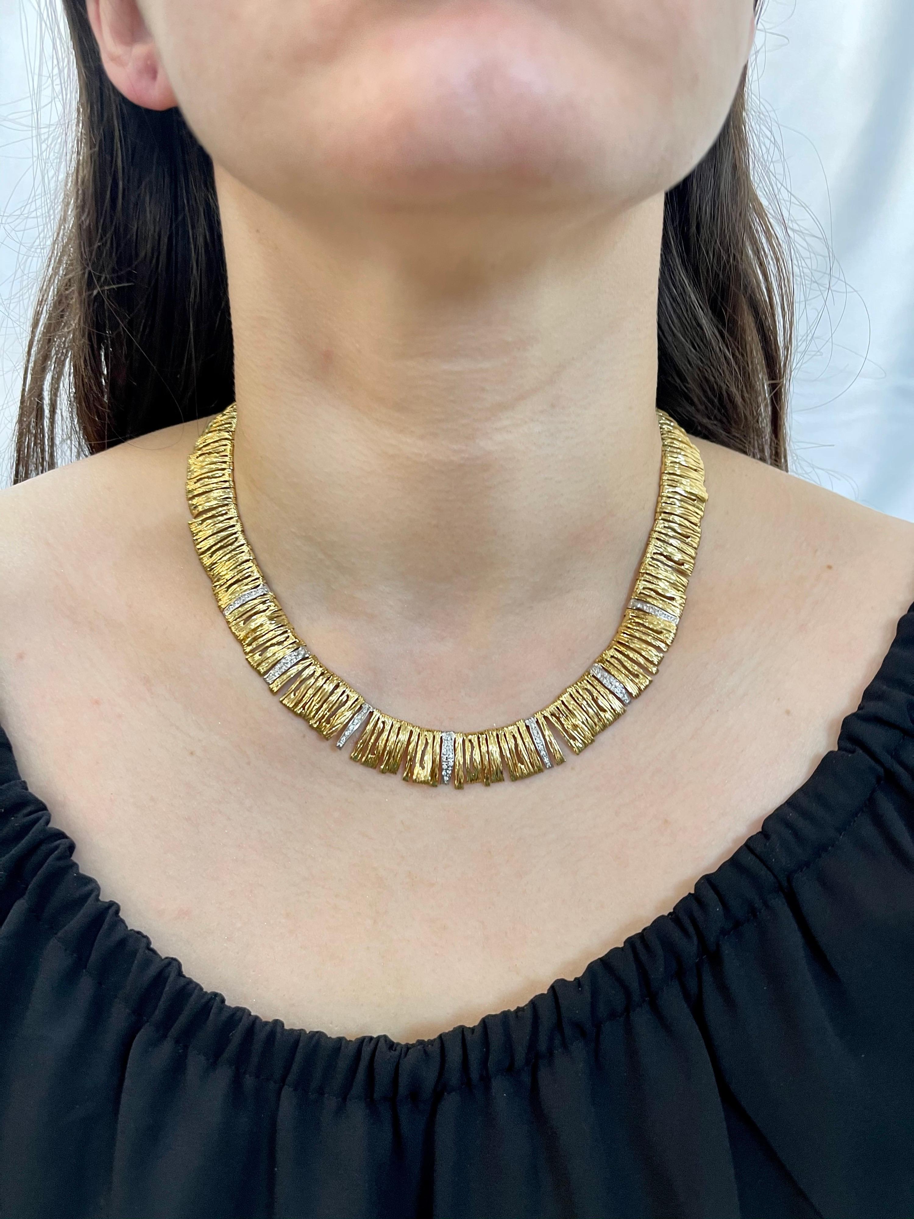 Women's Designer Roberto Coin Diamond Elephant Skin Necklace, 18 Karat Gold 53 Grams For Sale