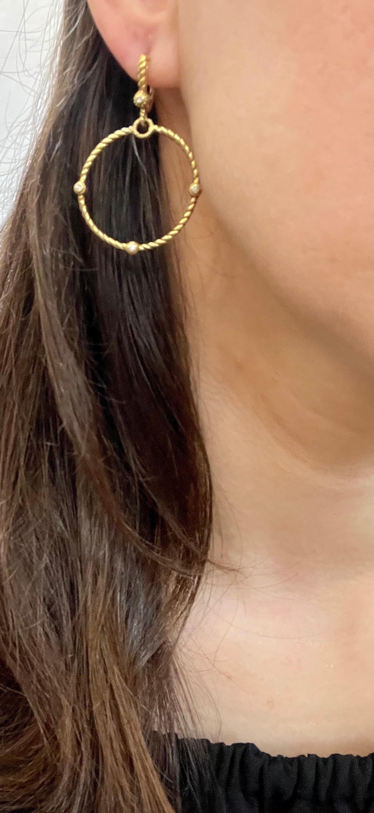 Women's Judith Ripka 18 Karat Yellow Gold Diamond Dangle Chandelier Hoop Earrings