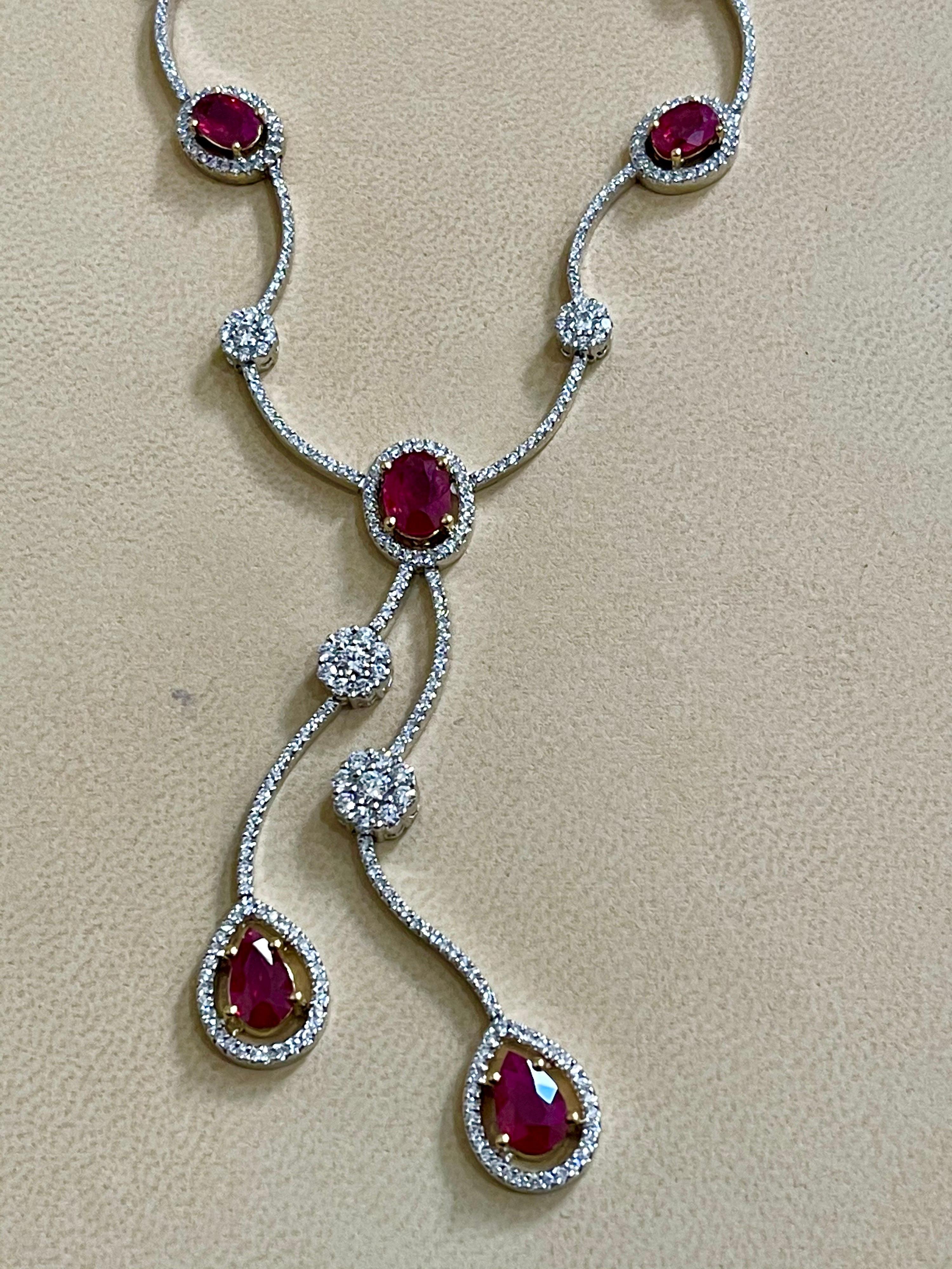 Collier en or blanc 18 carats avec rubis de Birmanie naturels certifiés AGIS et diamants en vente 6