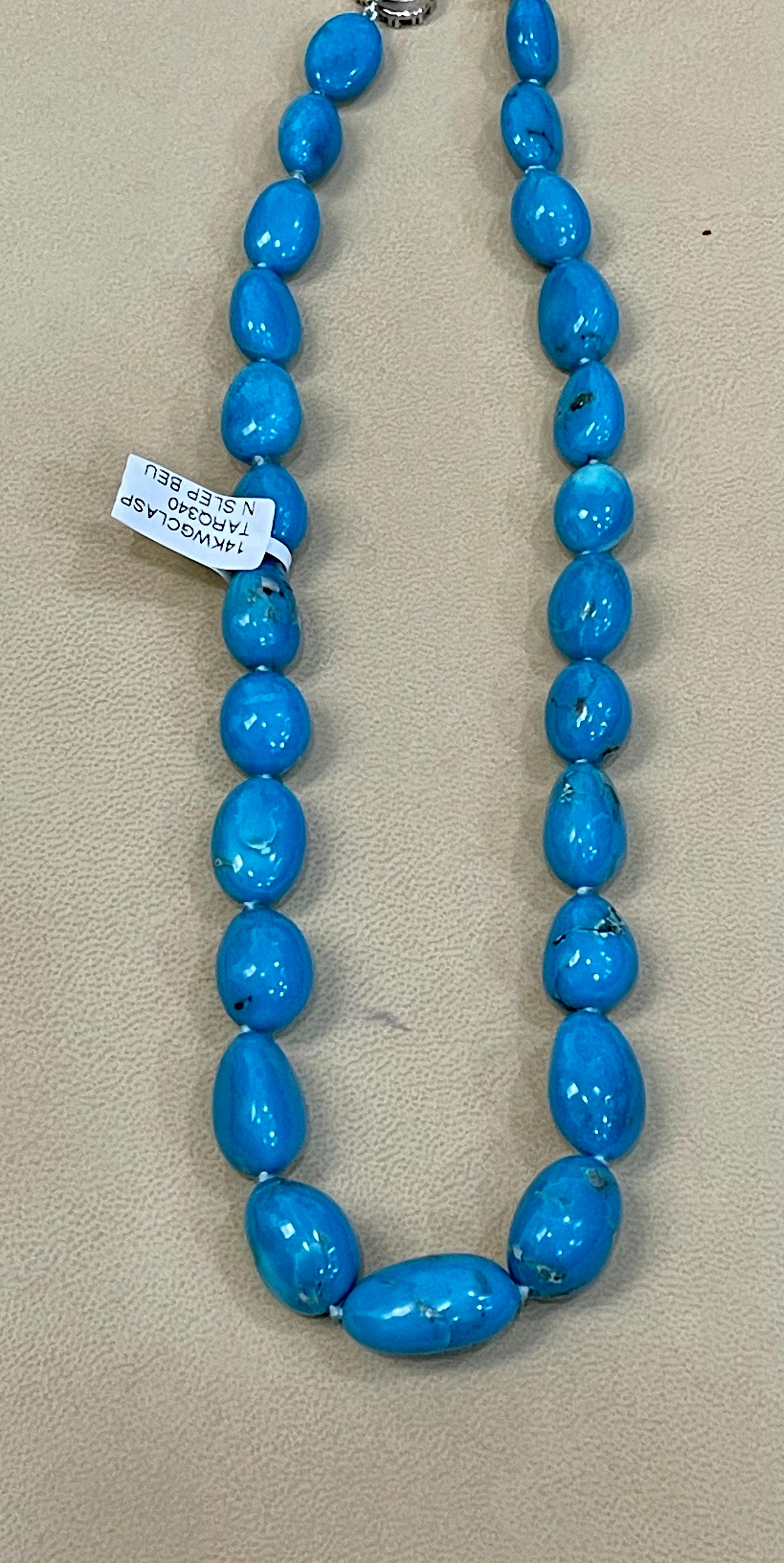 340 Carat Natural Sleeping Beauty Turquoise Necklace Single-Strand 14 Karat Gold For Sale 3