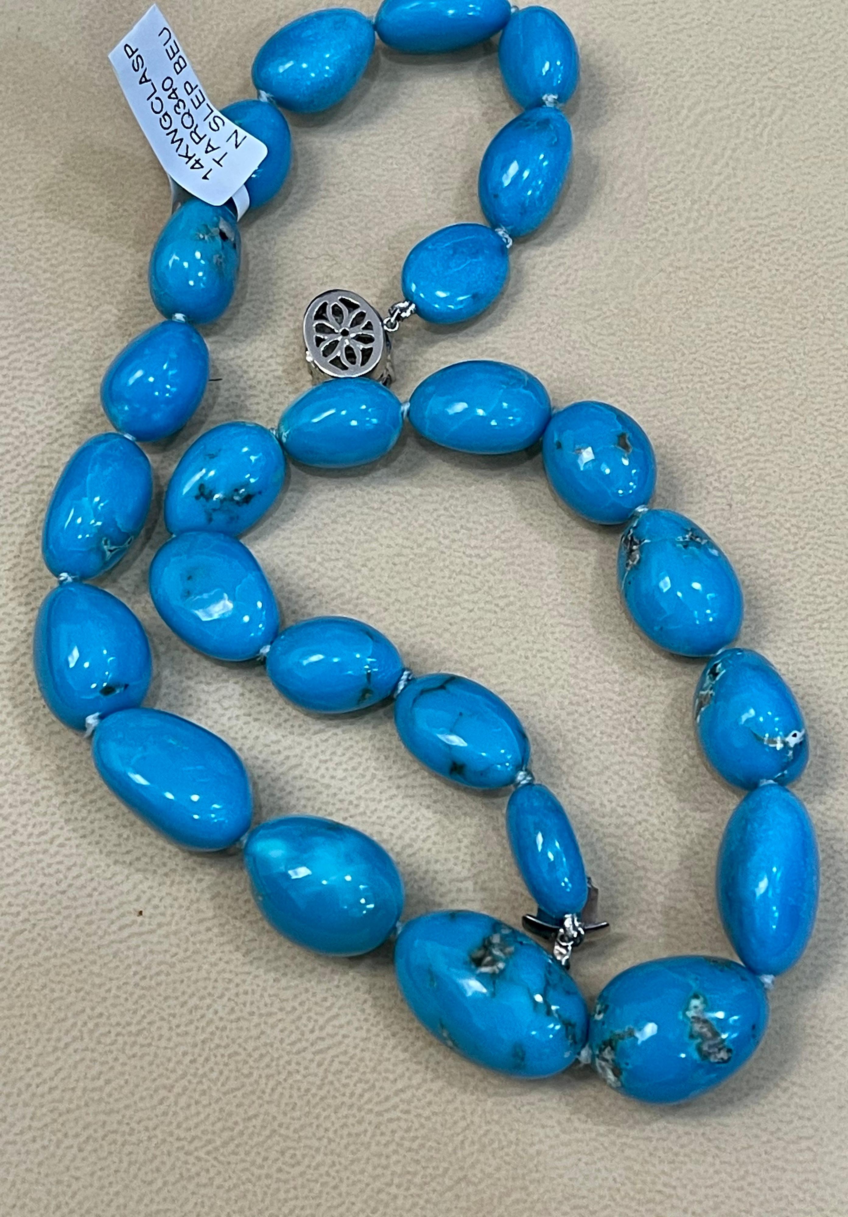 340 Carat Natural Sleeping Beauty Turquoise Necklace Single-Strand 14 Karat Gold For Sale 4