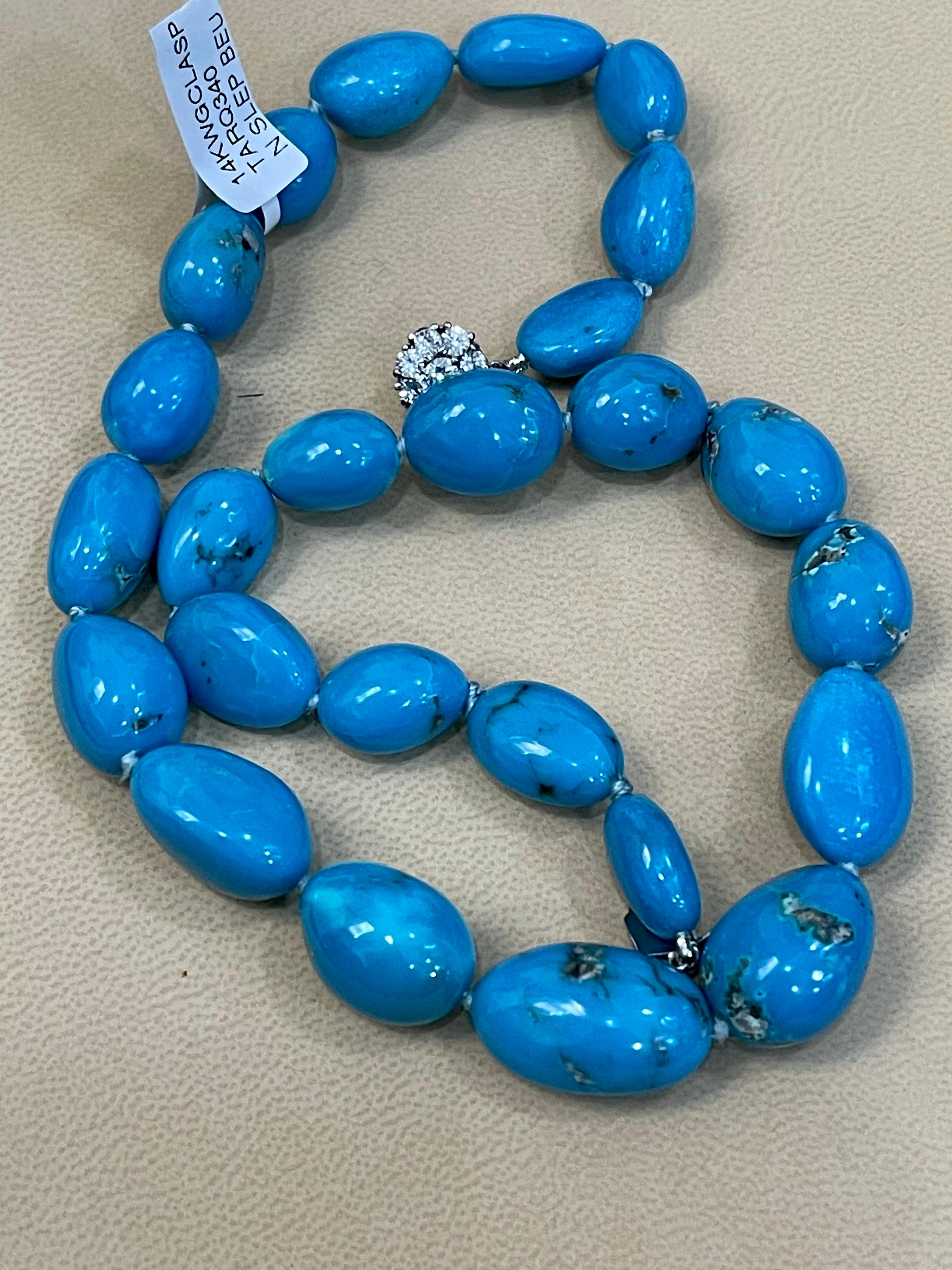 340 Carat Natural Sleeping Beauty Turquoise Necklace Single-Strand 14 Karat Gold For Sale 5