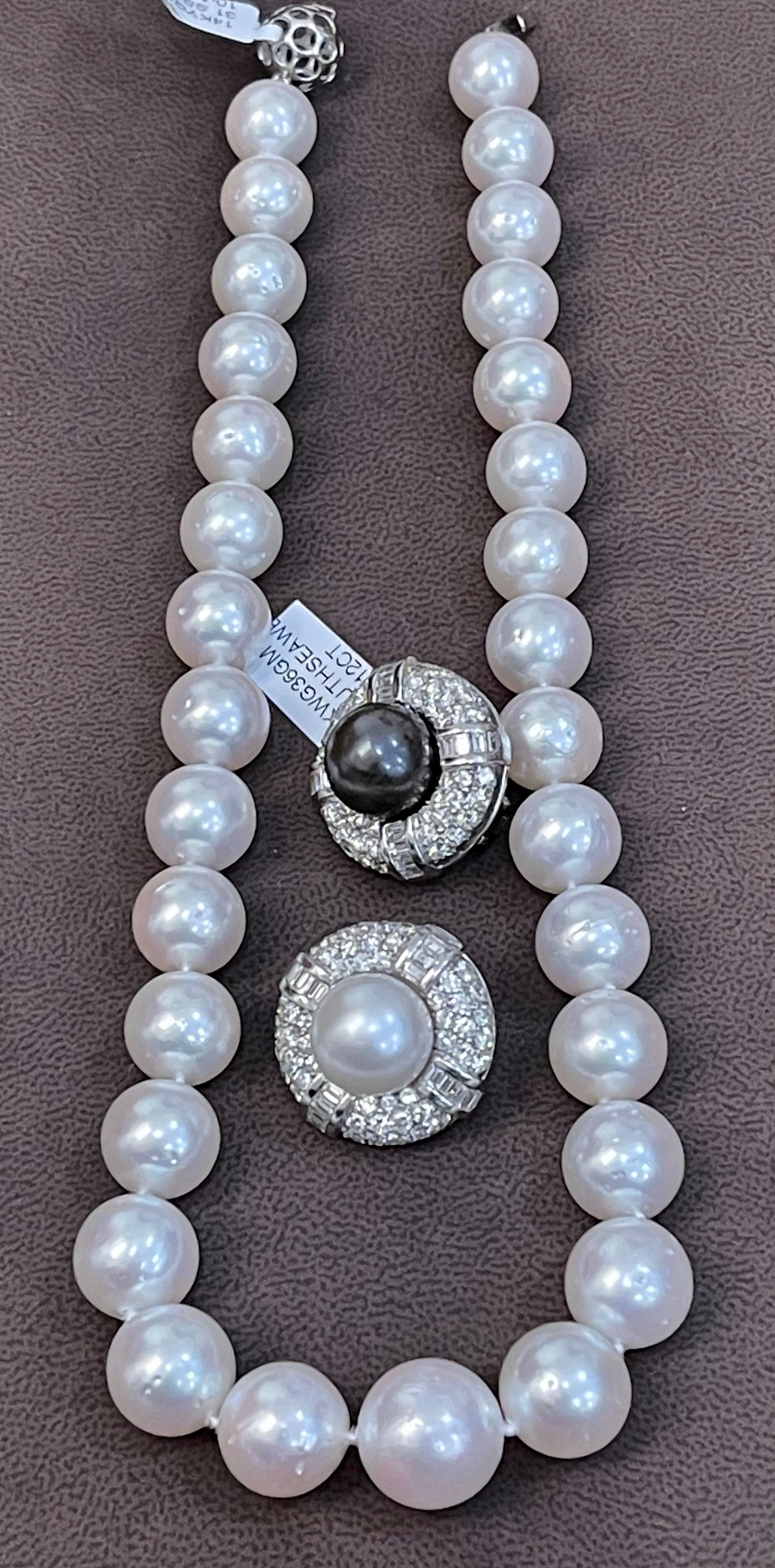 White South Sea Pearls Long Strand Necklace 14 Karat Gold Clasp For Sale 3