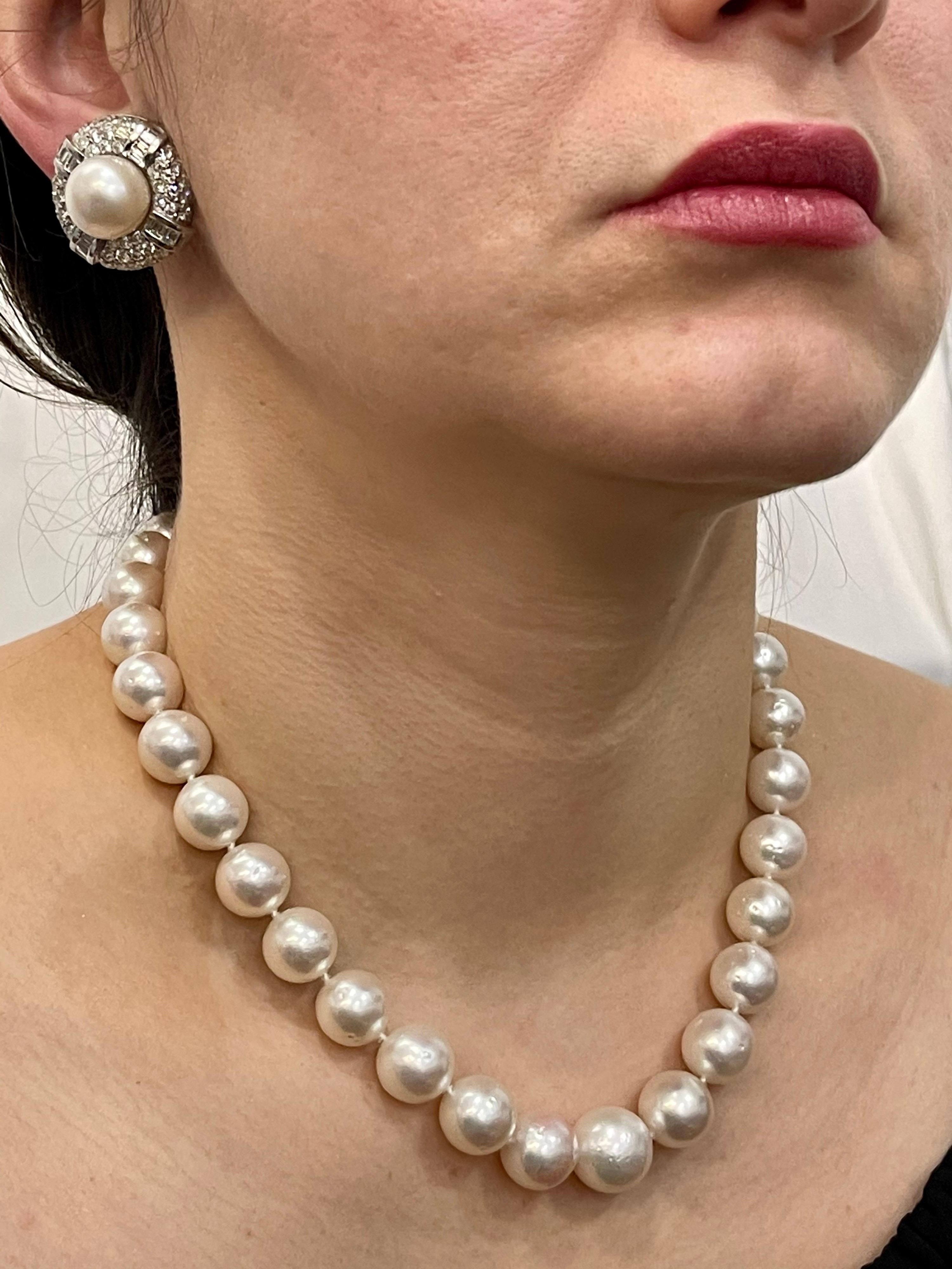 White South Sea Pearls Long Strand Necklace 14 Karat Gold Clasp For Sale 4