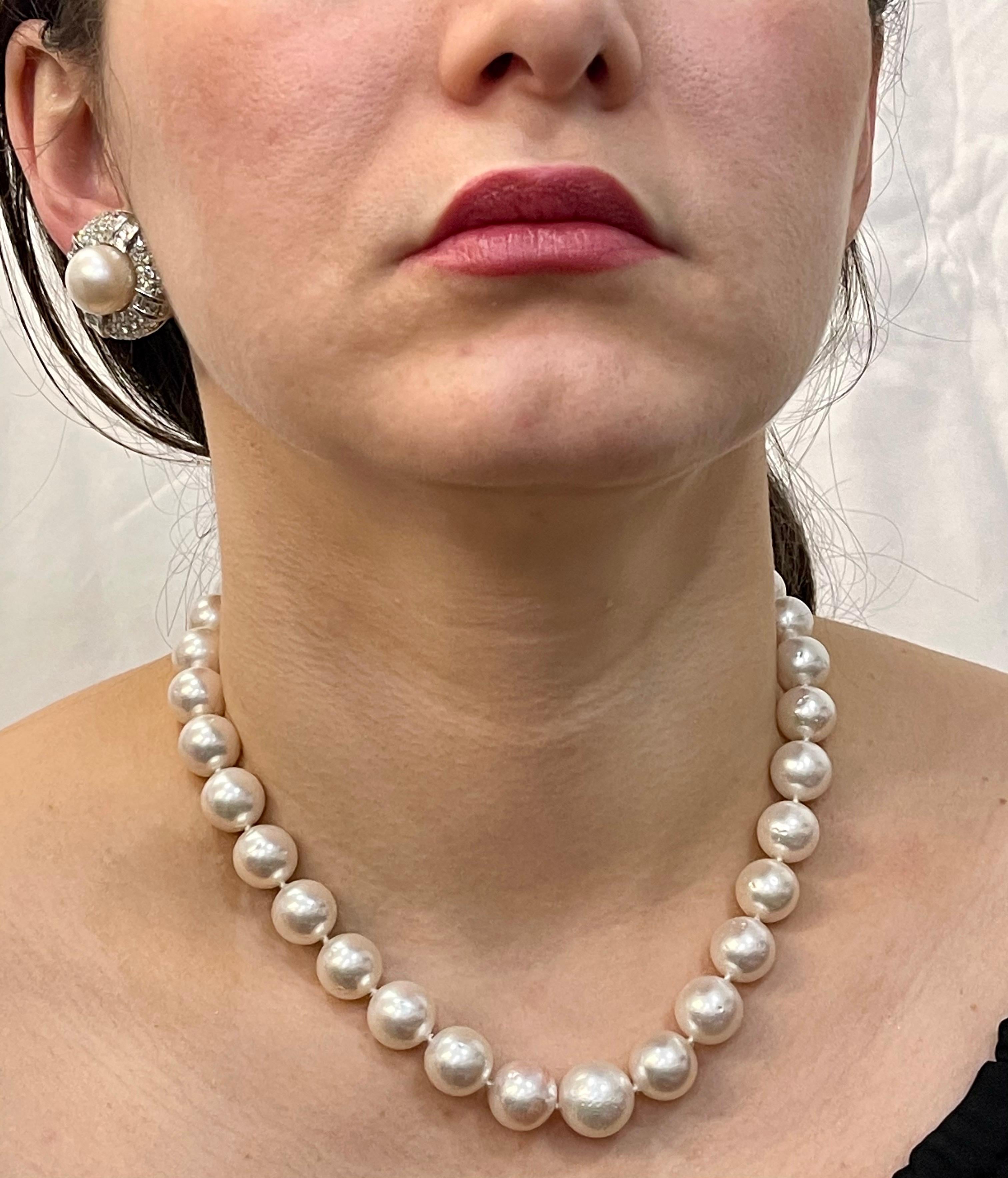 White South Sea Pearls Long Strand Necklace 14 Karat Gold Clasp For Sale 6