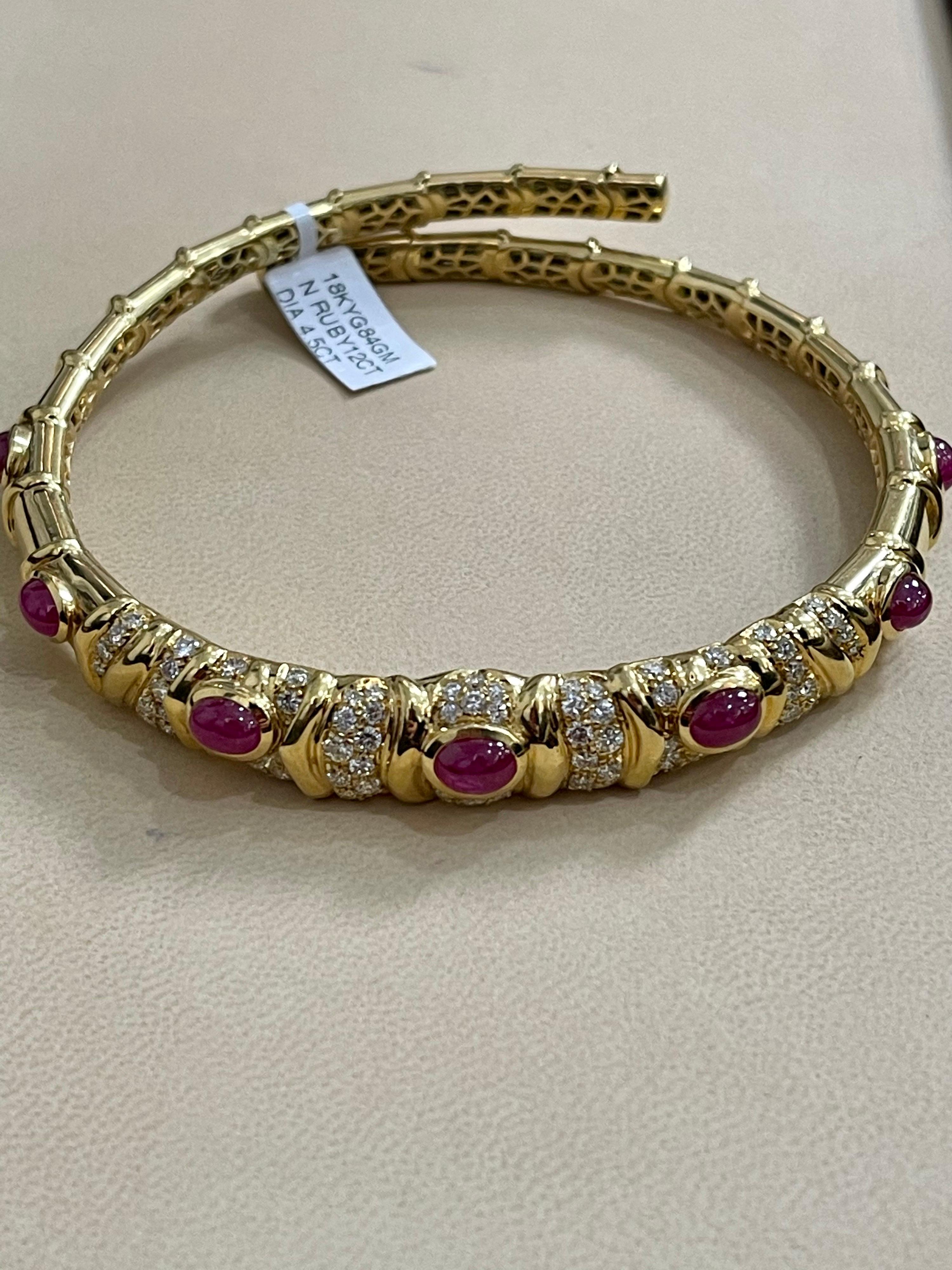 Natural Burma Cabochon Ruby and Diamond Necklace  Set 18 Karat Gold 7