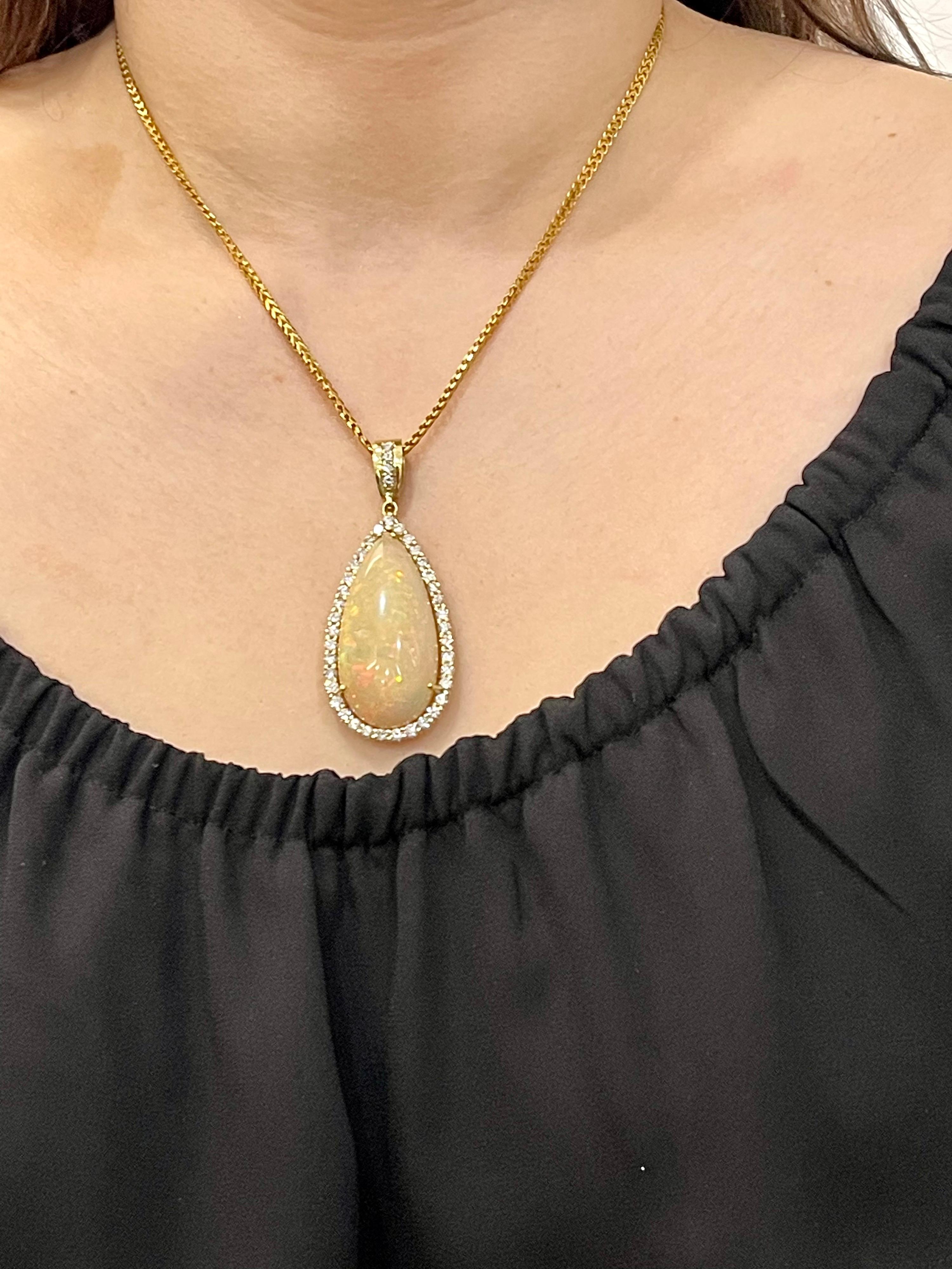 44 Carat Pear Ethiopian Opal and Diamond Pendant / Necklace 18 Karat Gold Estate 1