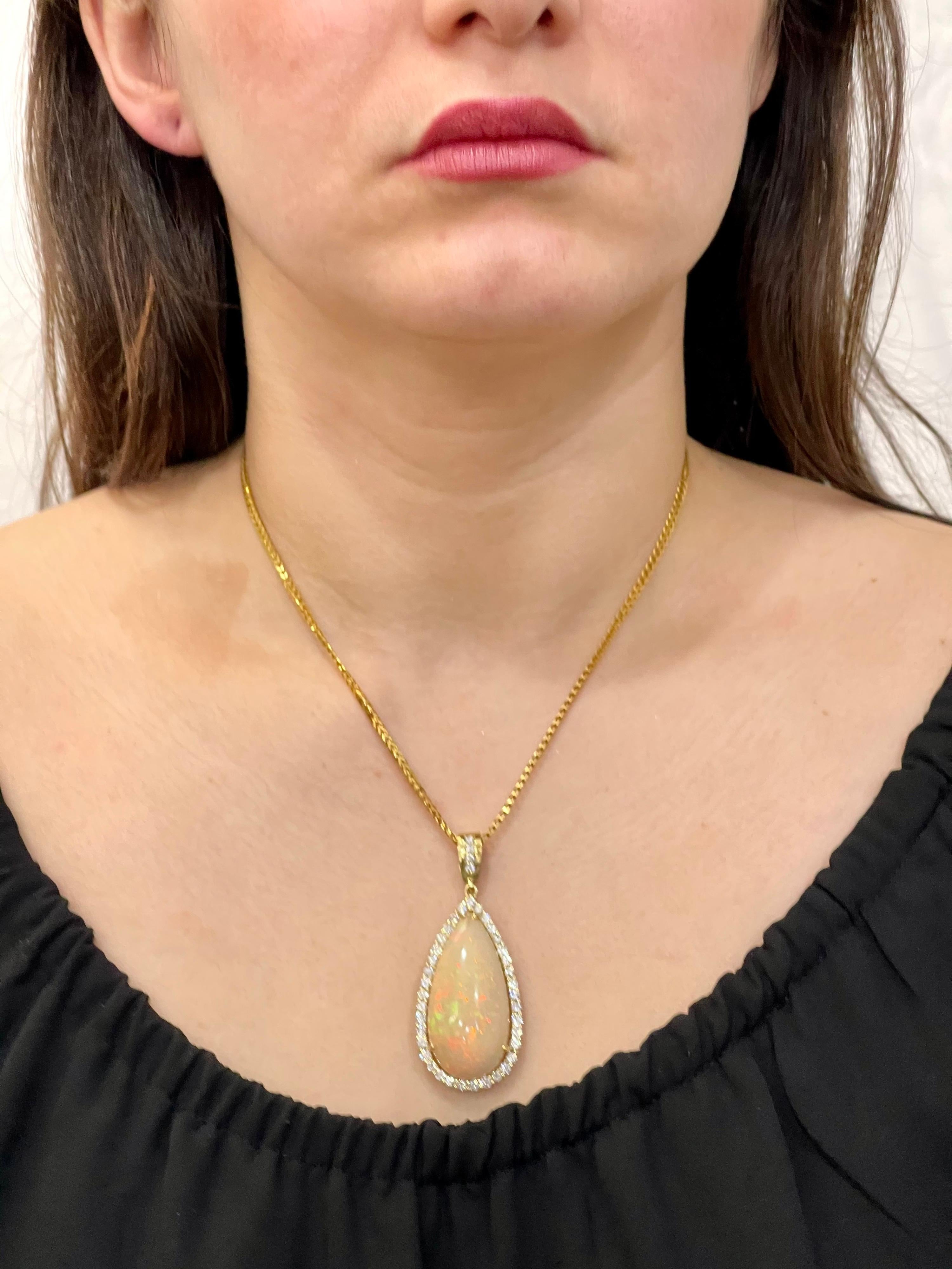44 Carat Pear Ethiopian Opal and Diamond Pendant / Necklace 18 Karat Gold Estate 3
