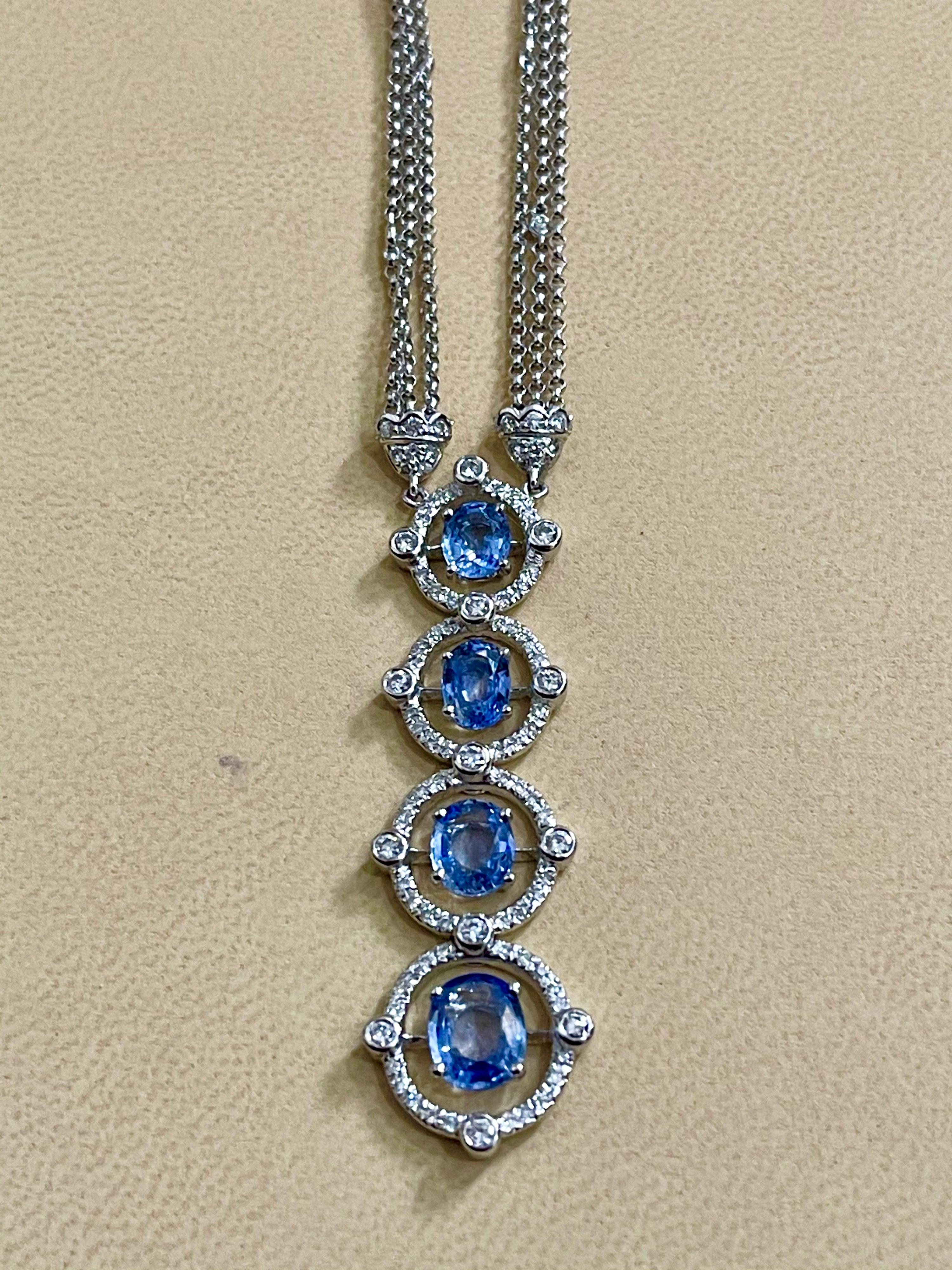 7 Carat Sapphire and Diamond Pendant or Necklace 18 Karat Gold Multi Chain 2