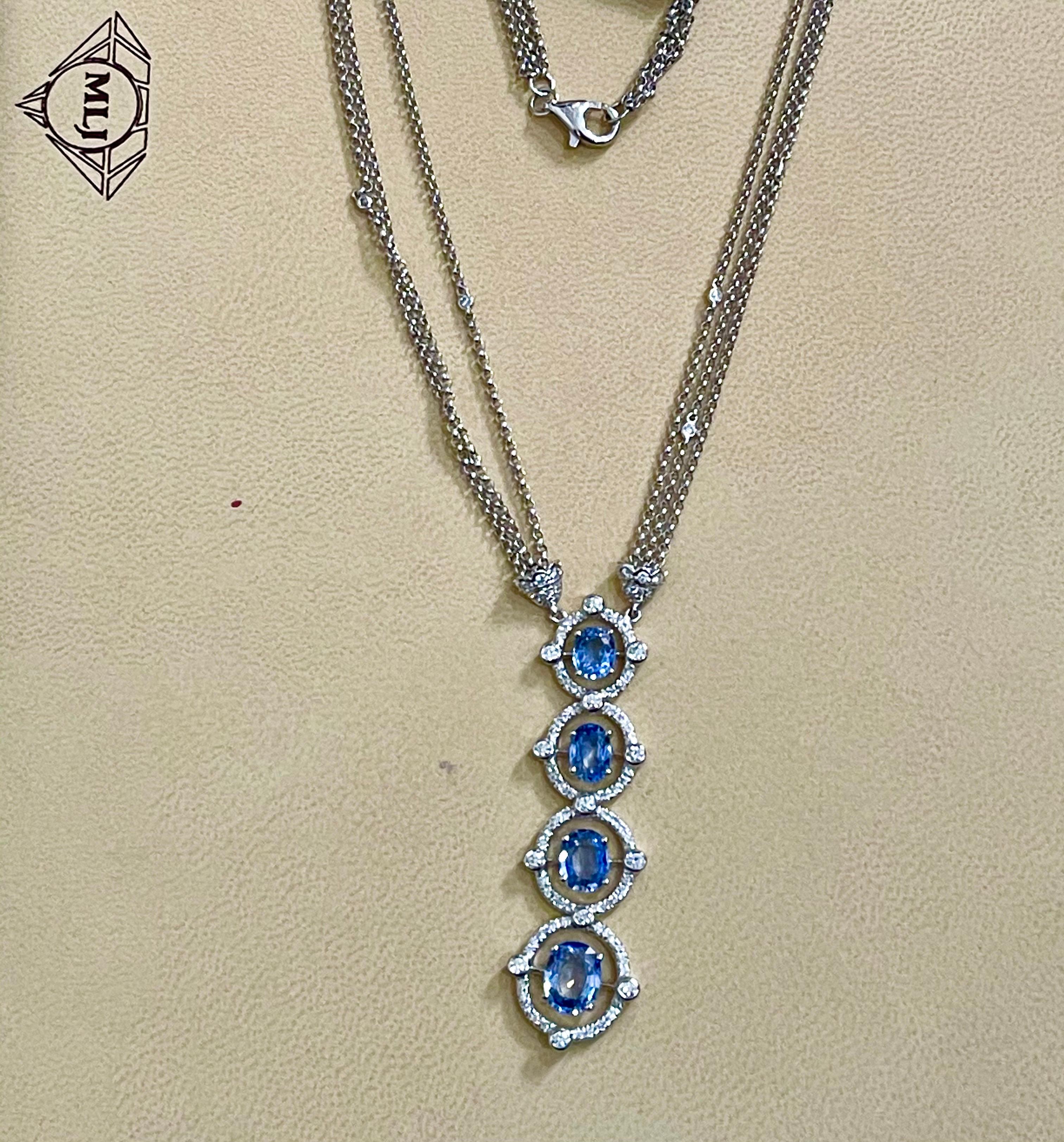 7 Carat Sapphire and Diamond Pendant or Necklace 18 Karat Gold Multi Chain 3