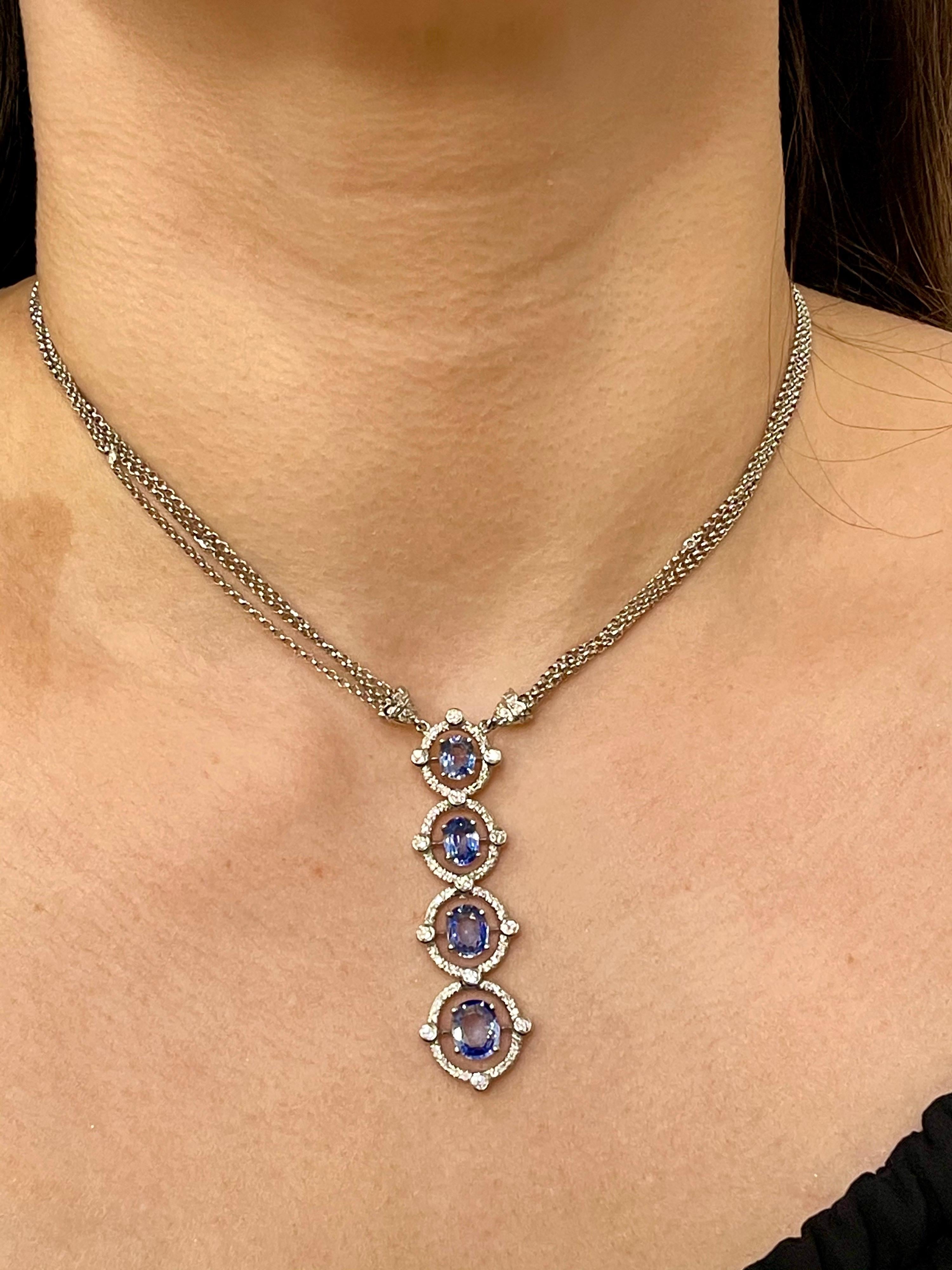 7 Carat Sapphire and Diamond Pendant or Necklace 18 Karat Gold Multi Chain 5