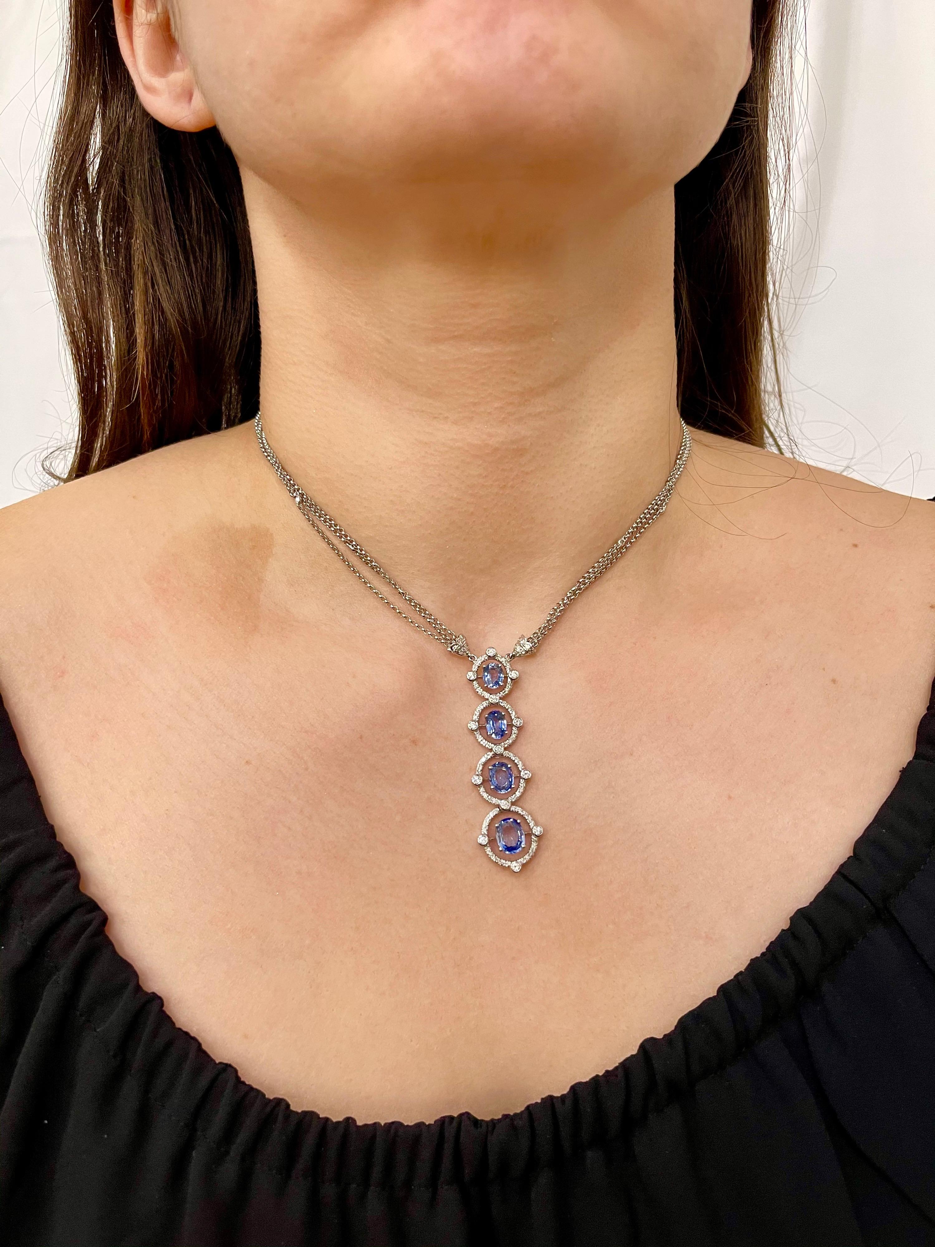 7 Carat Sapphire and Diamond Pendant or Necklace 18 Karat Gold Multi Chain 6