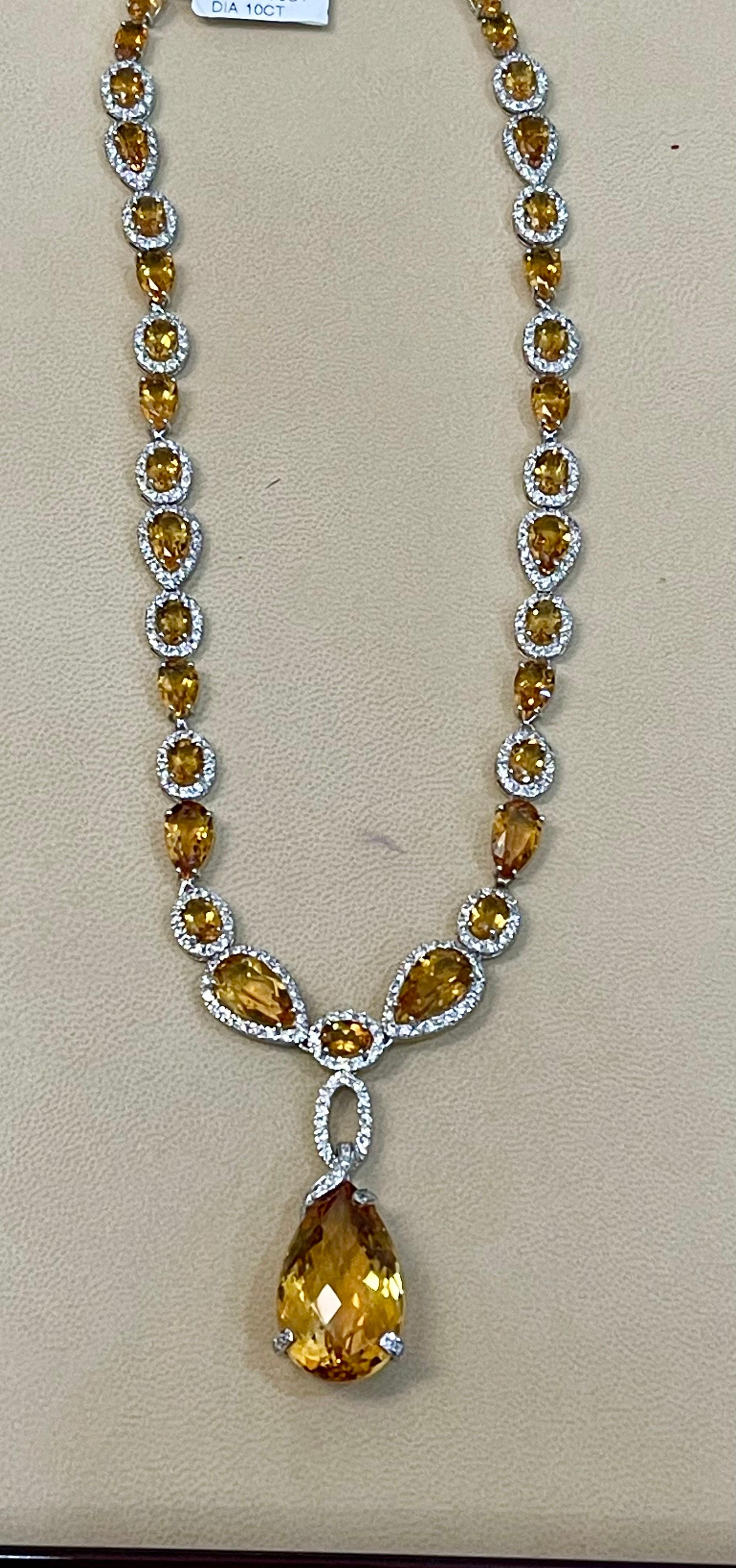 70 Carat Oval and Pear Citrine and 10 Carat Diamonds Necklace 18 Karat Gold For Sale 3