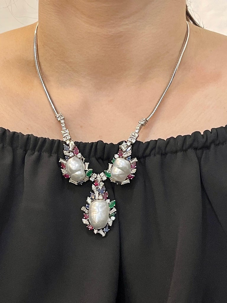 Tresor Collection - Emerald Ruby Sapphire Pear Dangle Necklace in 18k Yellow Gold main image 0