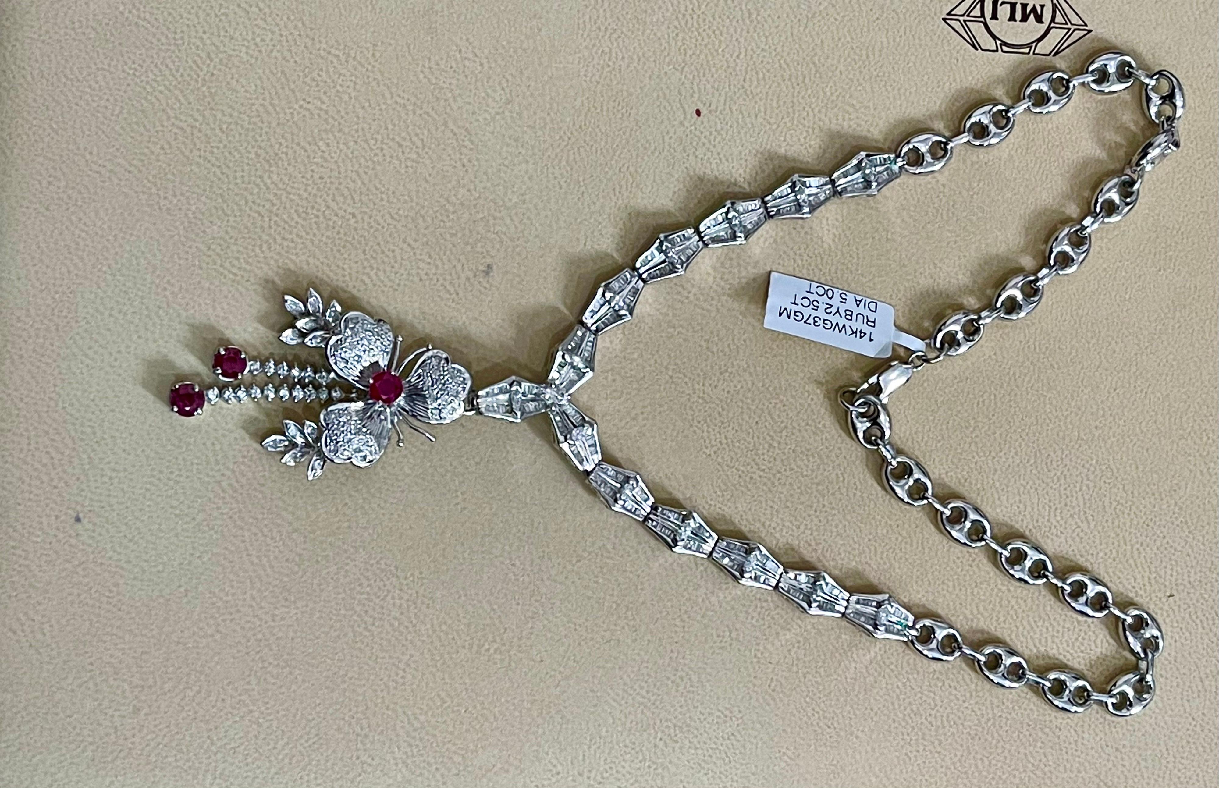 Rubin- und Diamant-Blumentropfen-Halskette aus 14 Karat Weißgold im Angebot 11