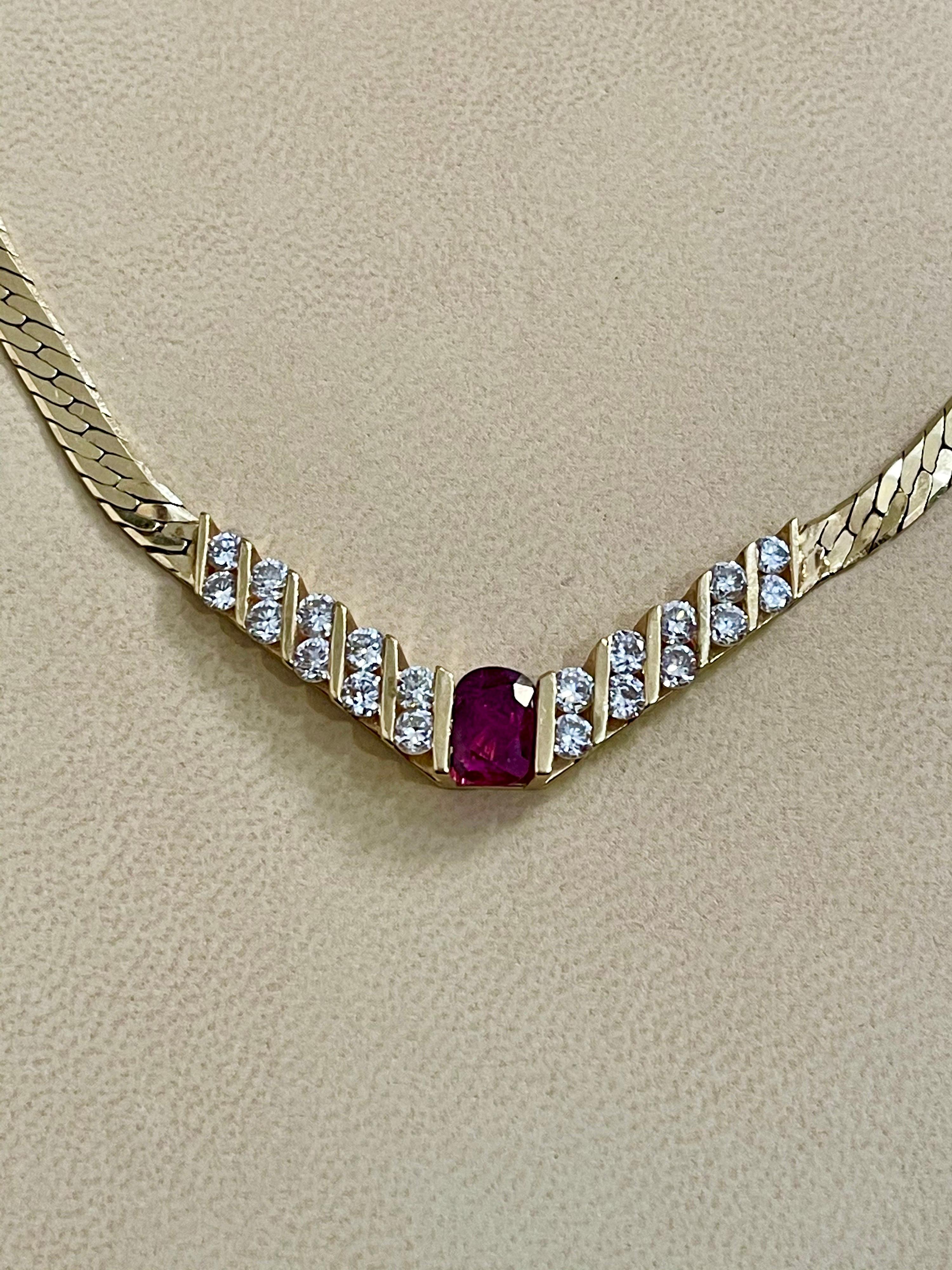 GIA Certified 3 Ct Natural Oval  Ruby & Diamond Pendant Necklace 14K Yellow Gold For Sale 2